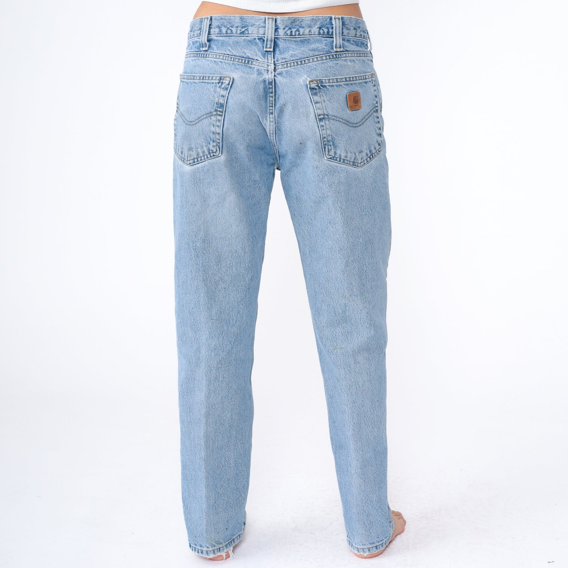 90s Carhartt Denim Jeans Tapered Straight Leg Blue Distressed 34