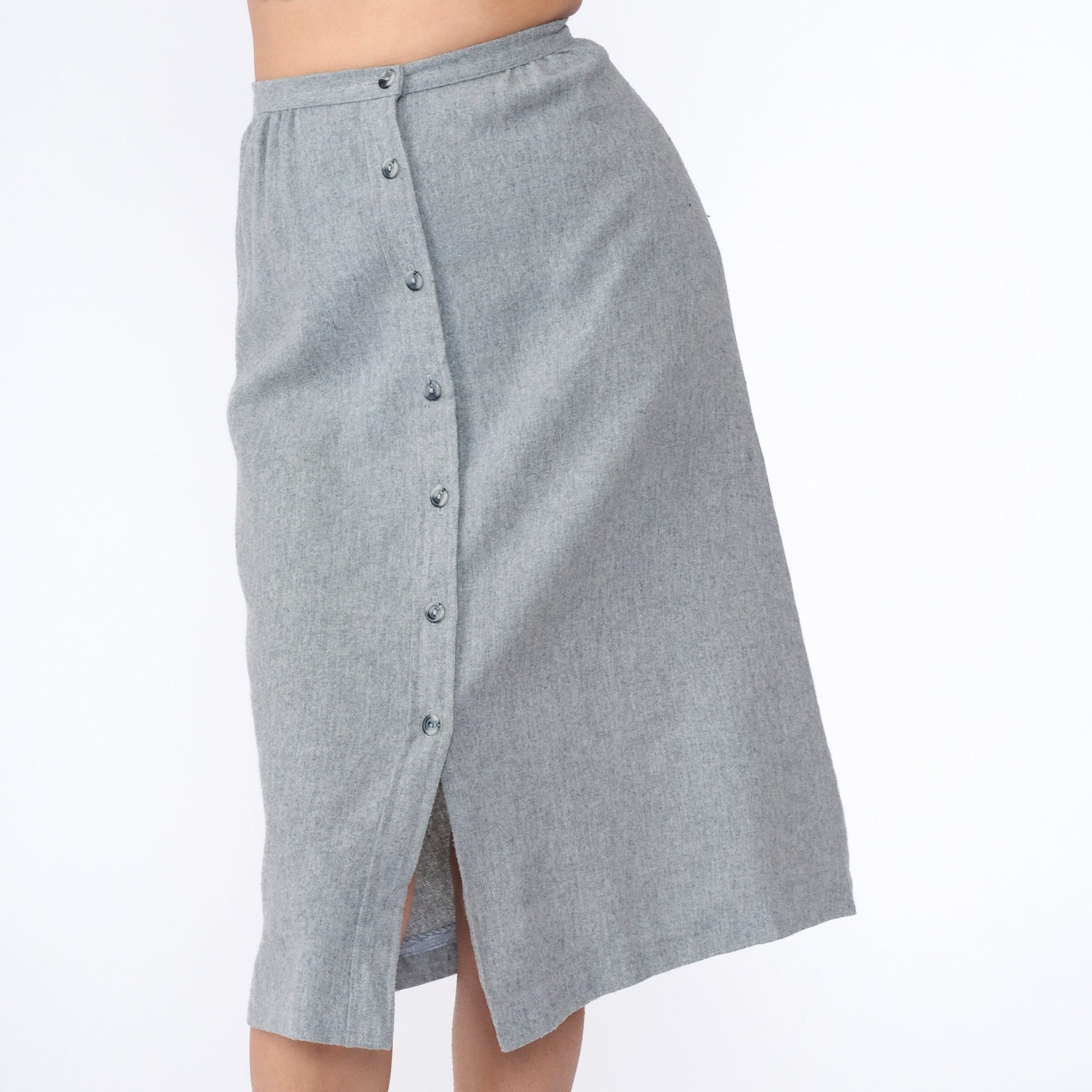 70s Bobbie Brooks Grey Midi Skirt Button Front High Waist Extra Small