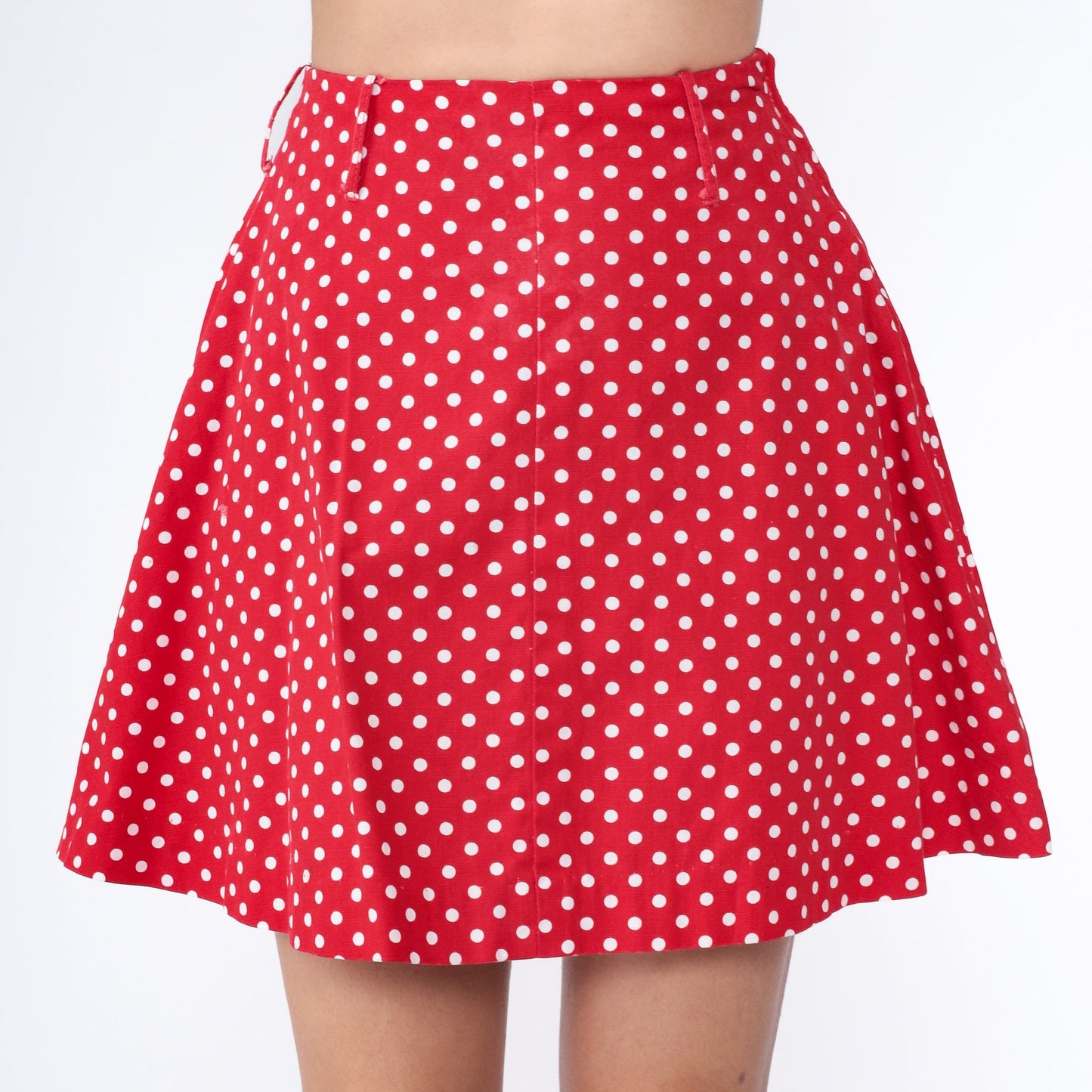 60s Junior House Polka Dot Mini Skirt Red A-Line High Waisted Extra Small