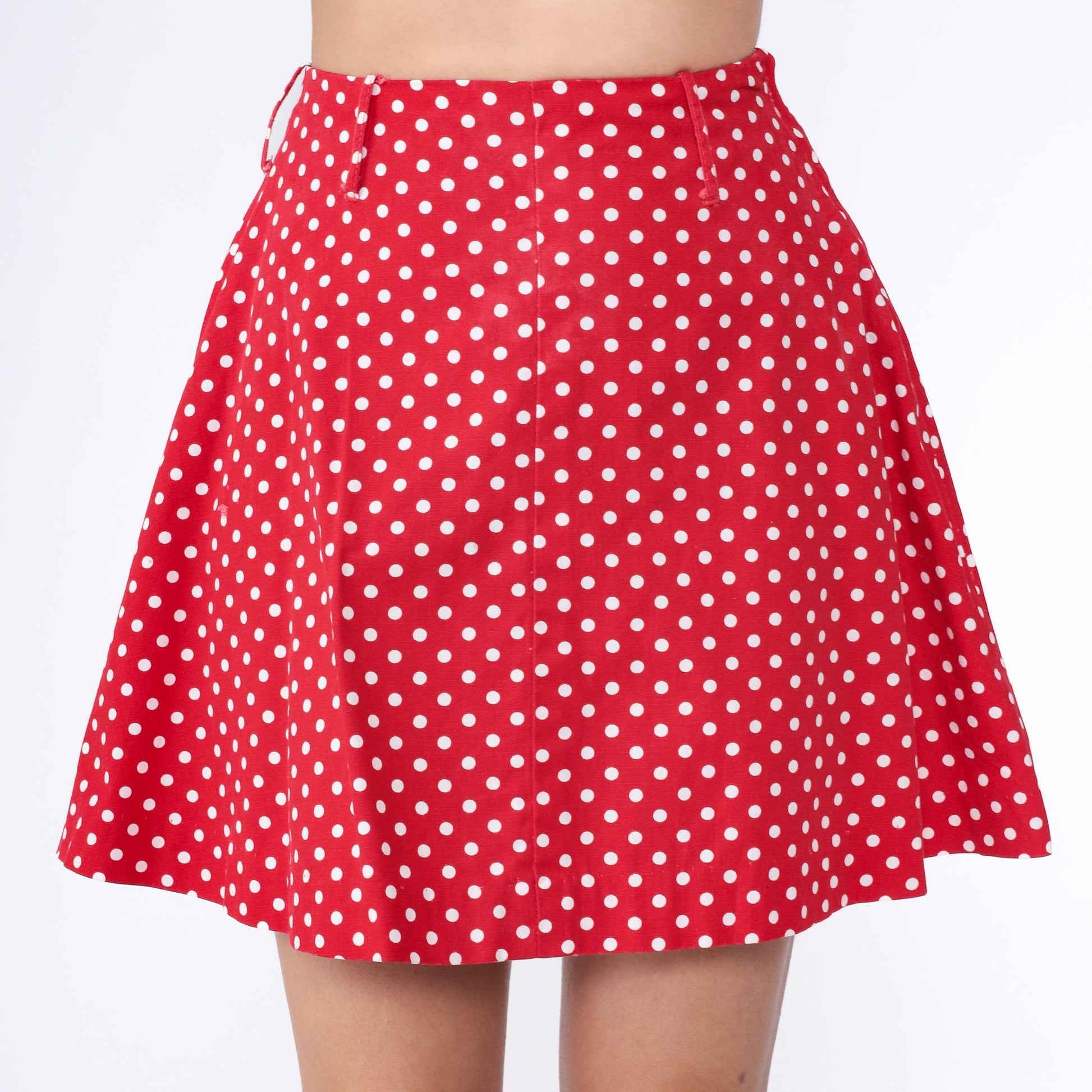 60s Junior House Polka Dot Mini Skirt Red A-Line High Waisted Extra Small