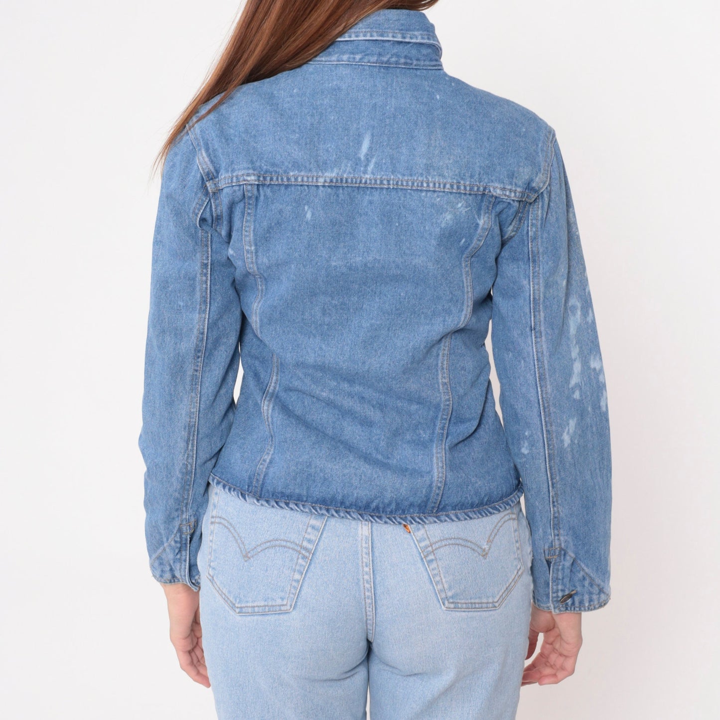 90s Baccini Bleach Splatter Denim Jacket Fitted Blue Stone Wash Small
