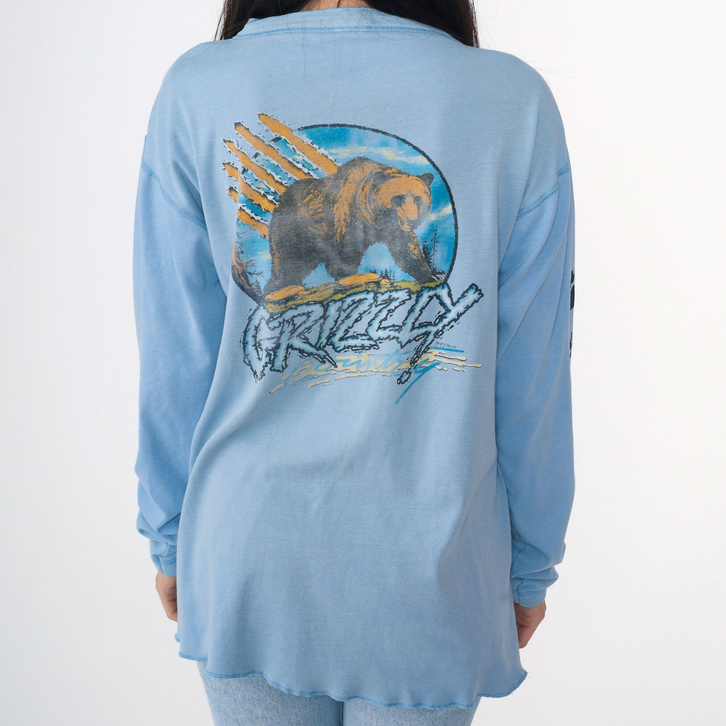 90s Buffalo Shirts Grizzly Bear Cooke City Montana Henley Long Sleeve Large