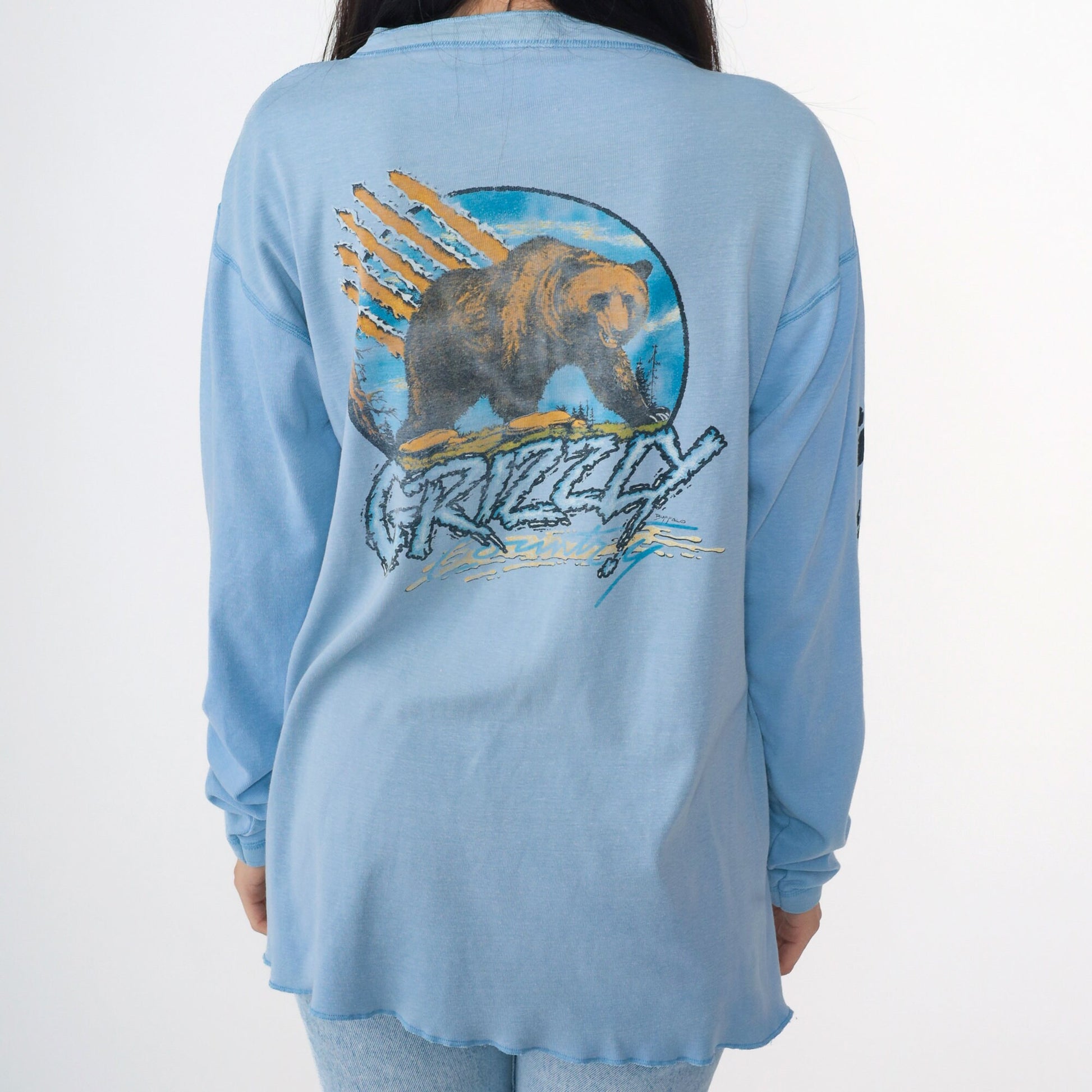 90s Buffalo Shirts Grizzly Bear Cooke City Montana Henley Long Sleeve Large