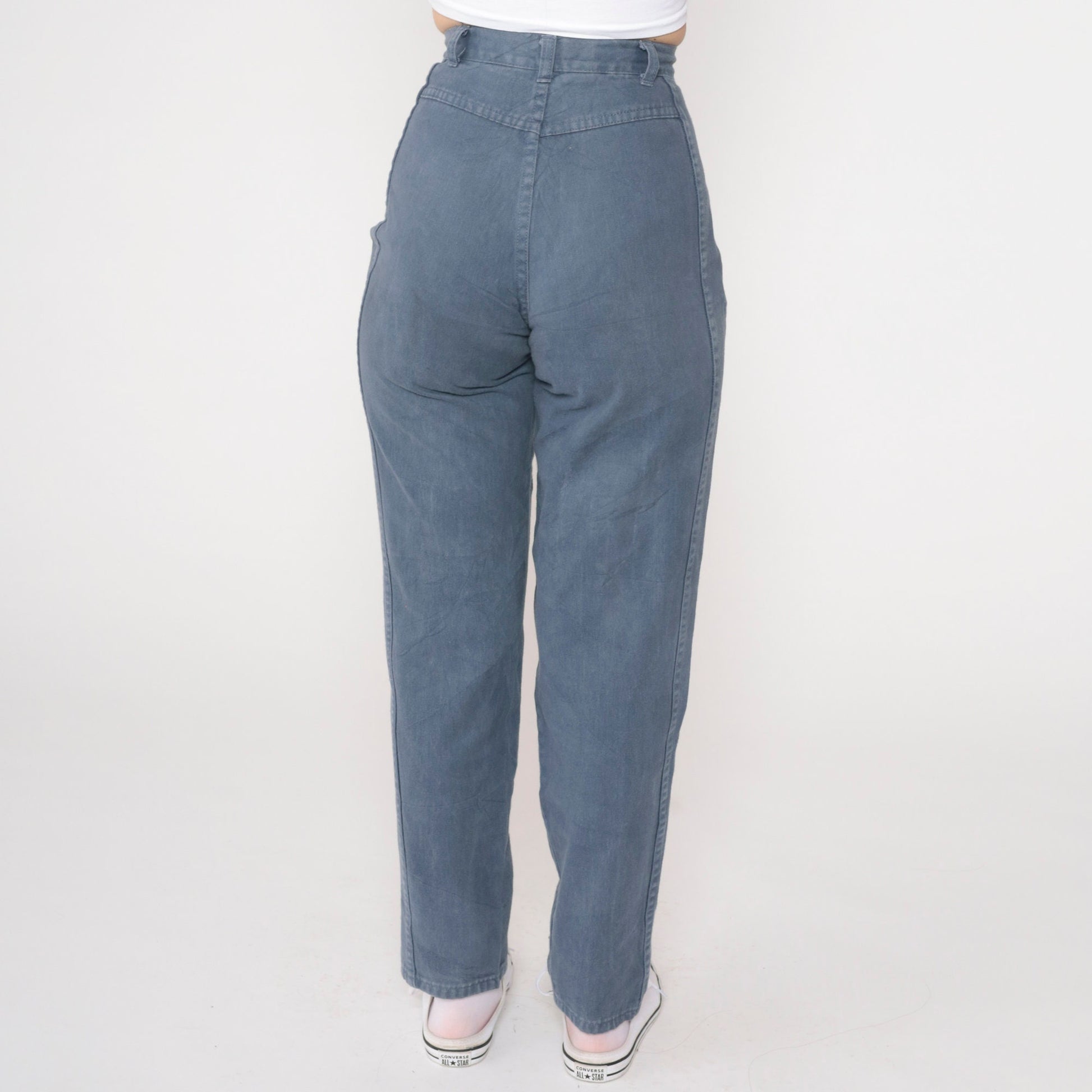 90s Grey Blue Pleated High Waist Straight Tapered Trousers Extra Small