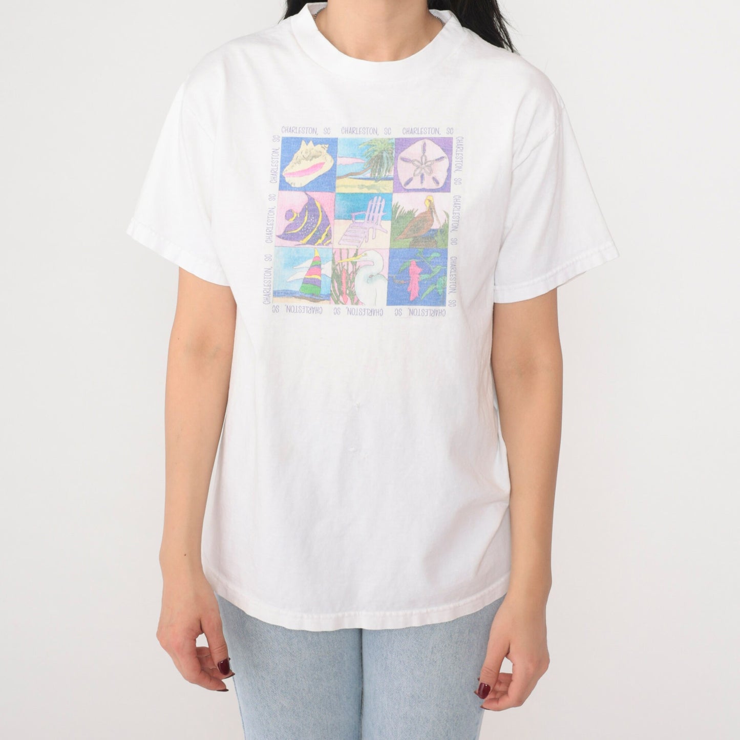 80s Charleston South Carolina Graphic T-Shirt White Cotton Medium