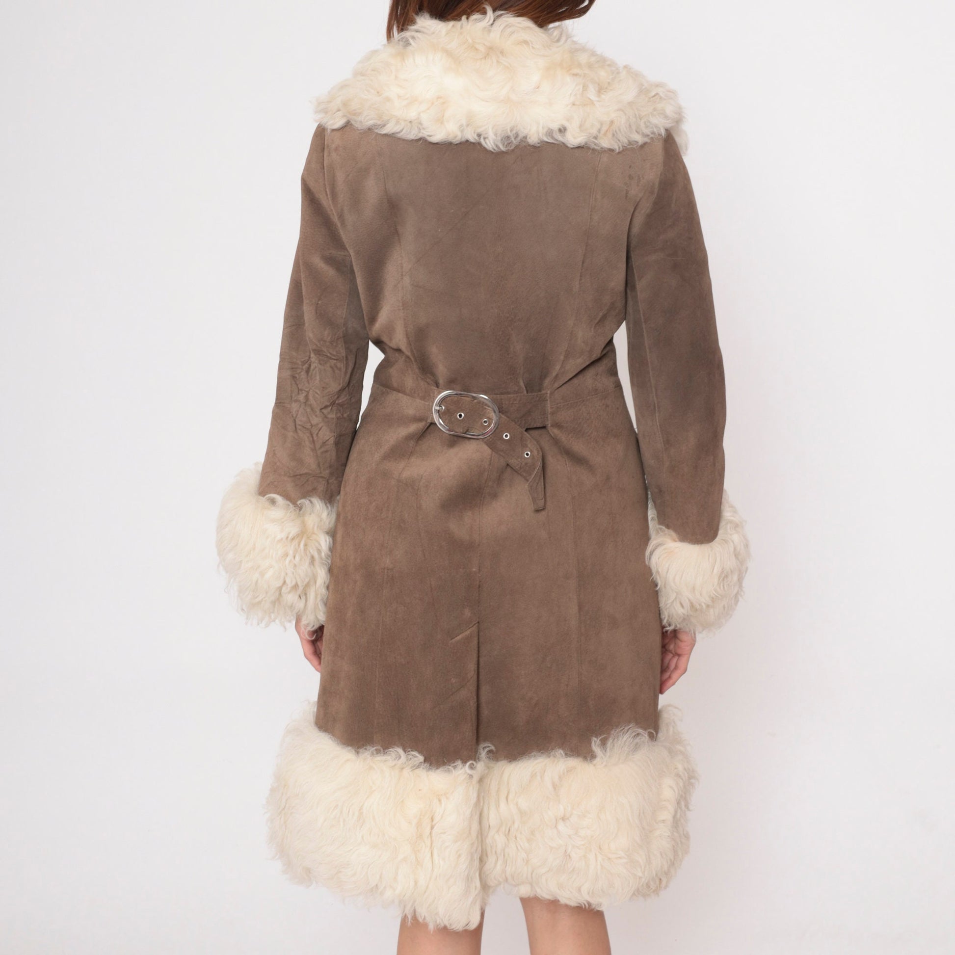 1970s Brett's Brown Suede Shearling Jacket Buckle Belt Small