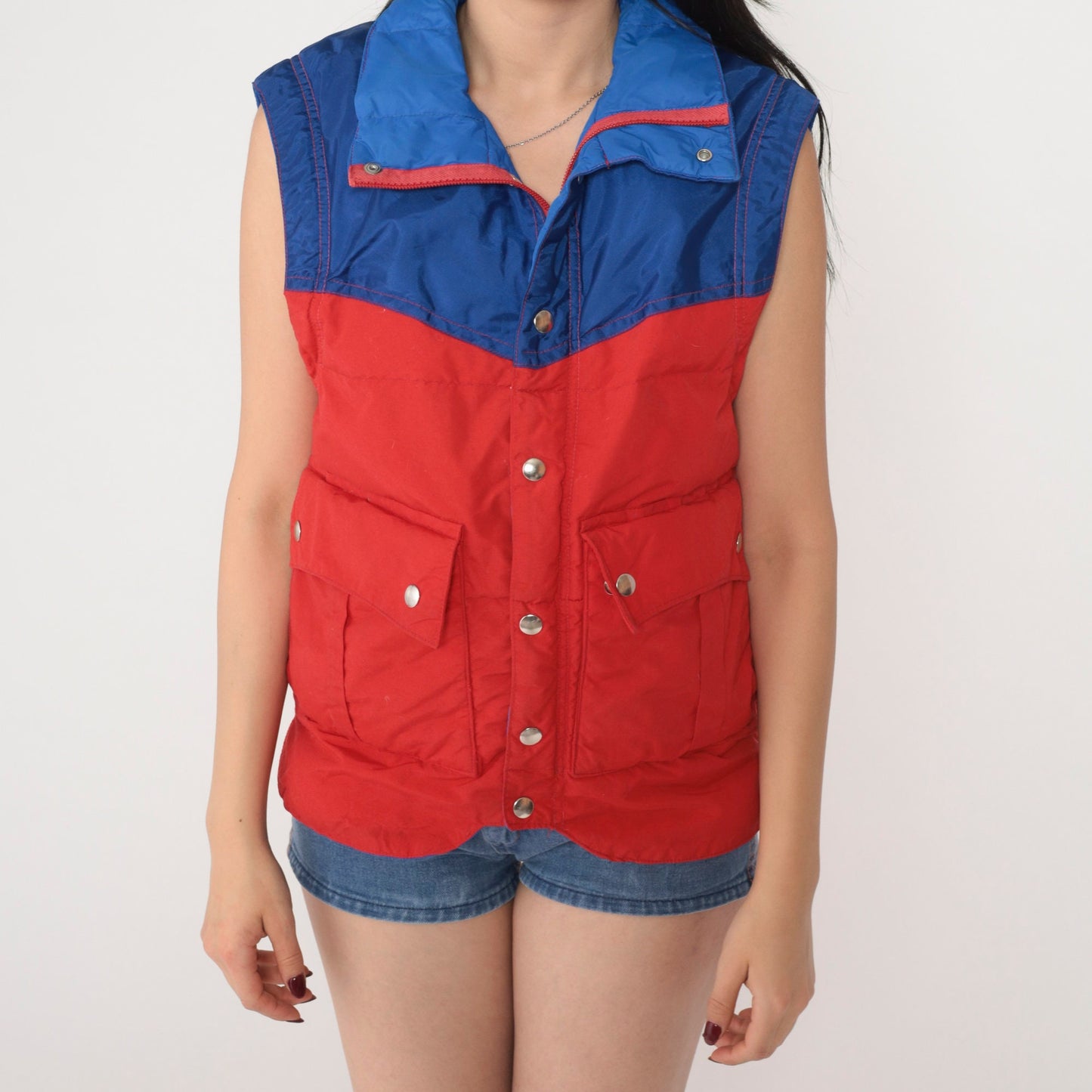 80s Snow Creek Goose Down Puffer Vest Blue Red Color Block Small