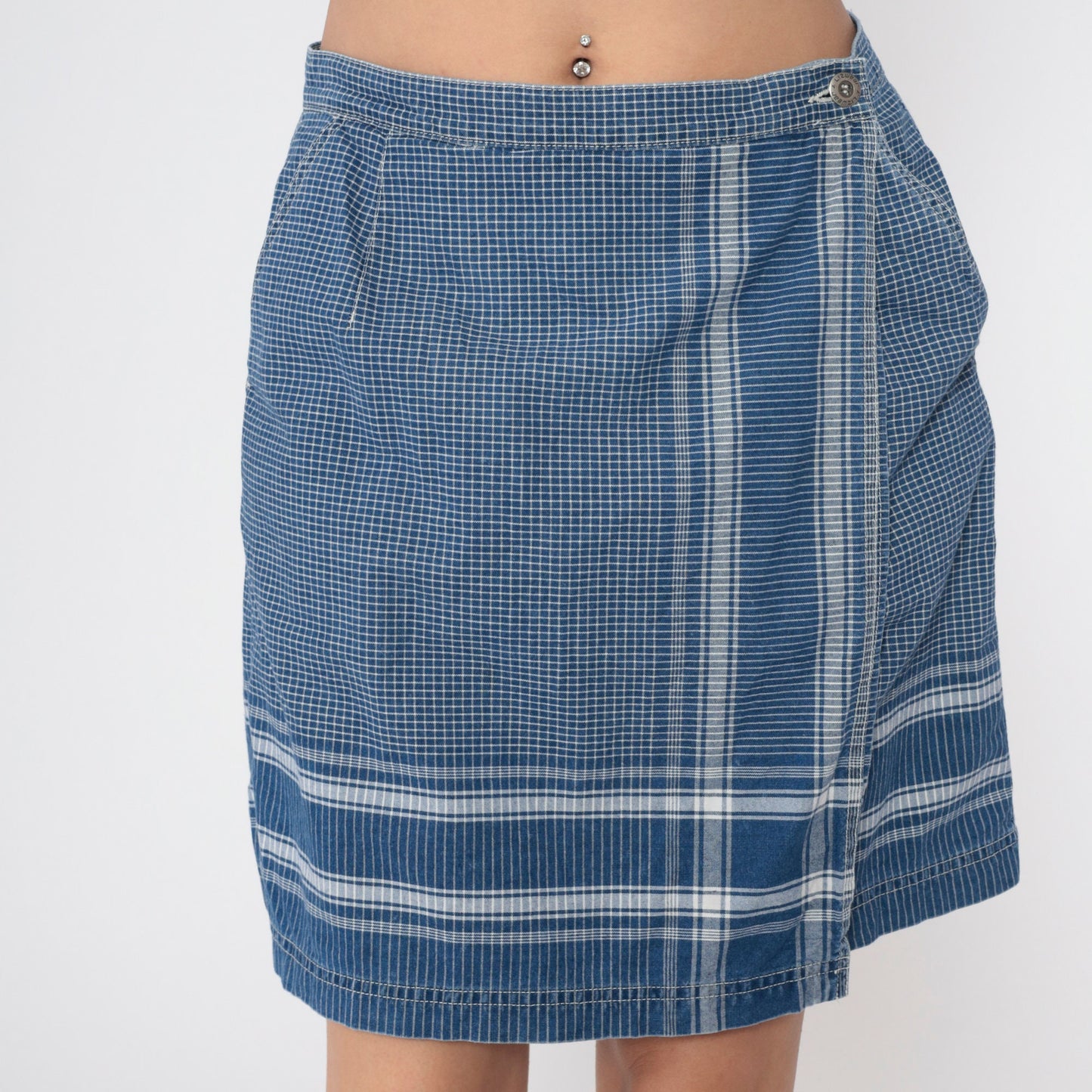 90s Liz Claiborne Blue Checkered Wrap Skort Cotton High Waisted Large