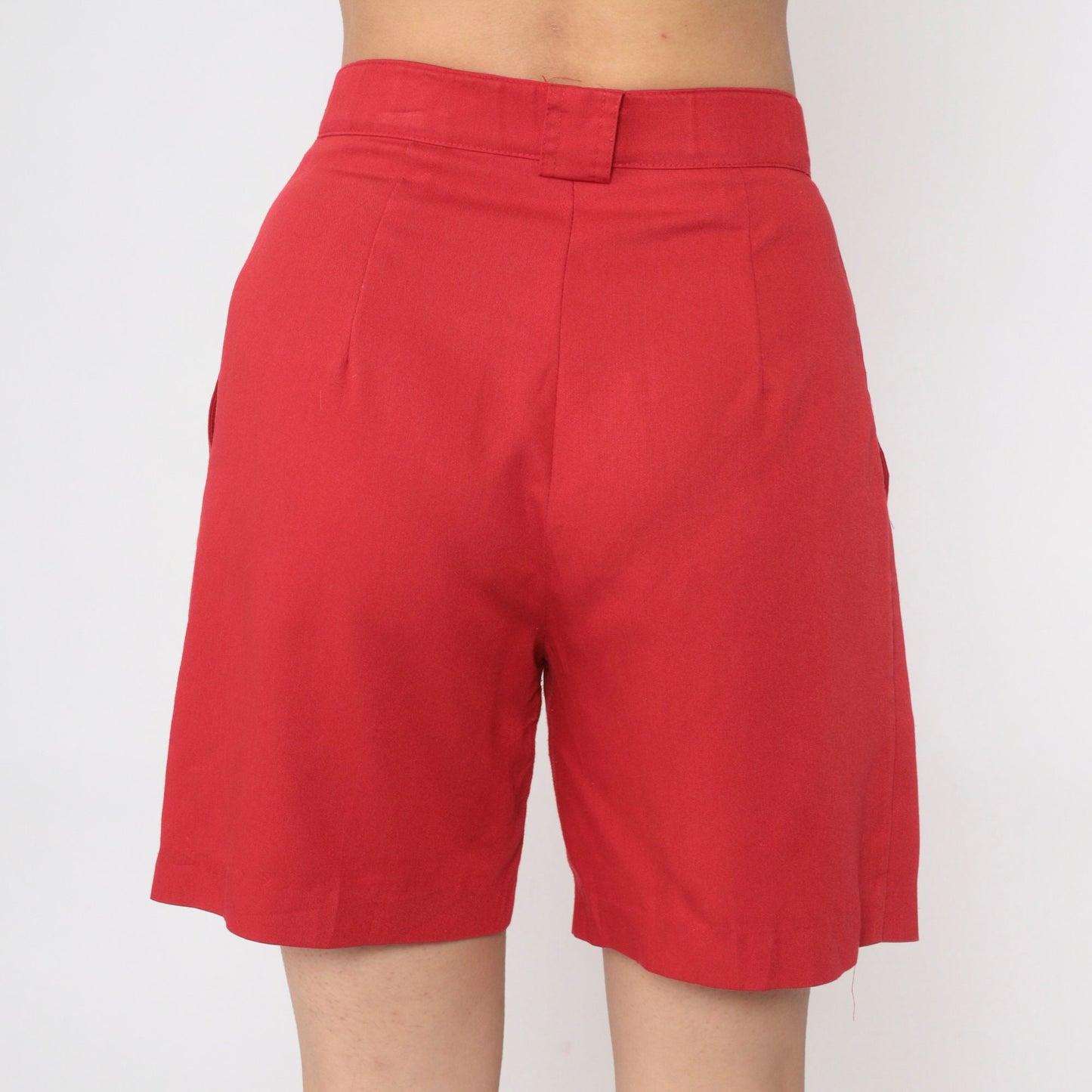 90s Red Pleated High-Waist Trouser Shorts Small 4