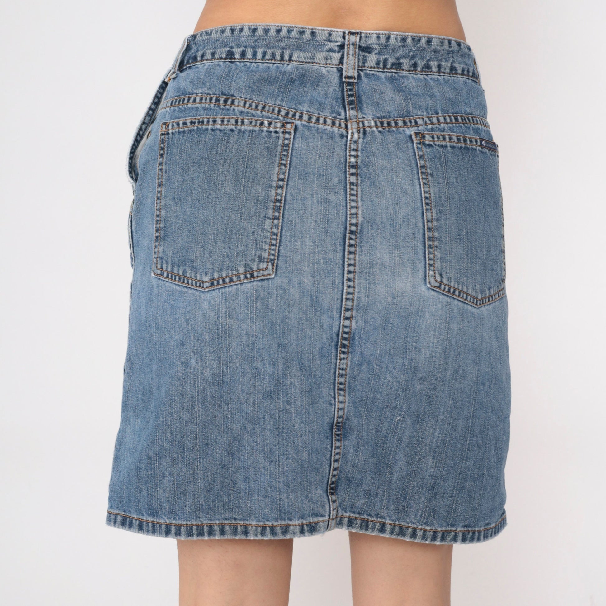 Calvin Klein Y2K Denim Mini Skirt Blue High Waist Pencil Medium 8