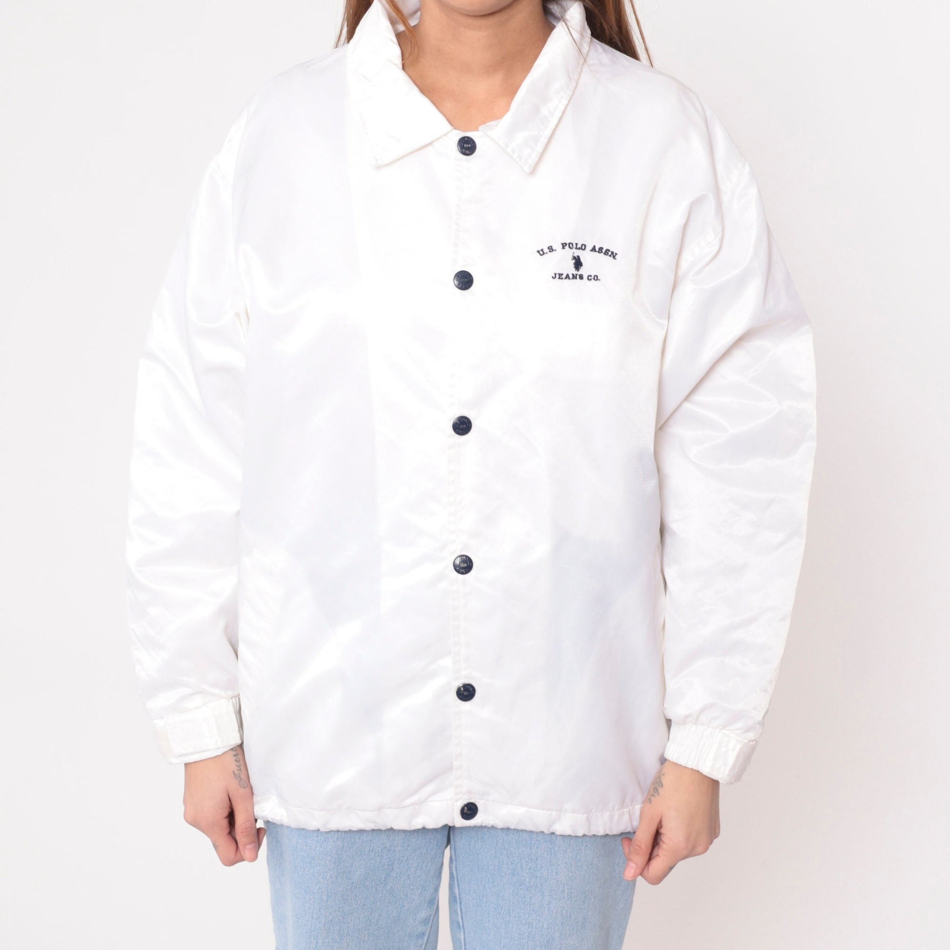 90s U.S. Polo Assn. White Nylon Windbreaker Snap Jacket Extra Large