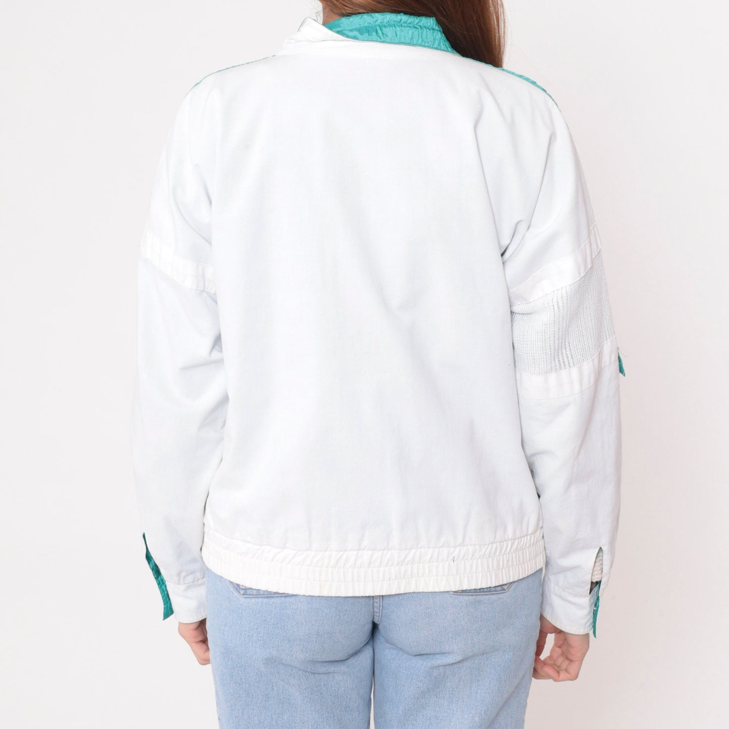 90s Reversible Windbreaker White Turquoise Mesh Trim Jacket Medium