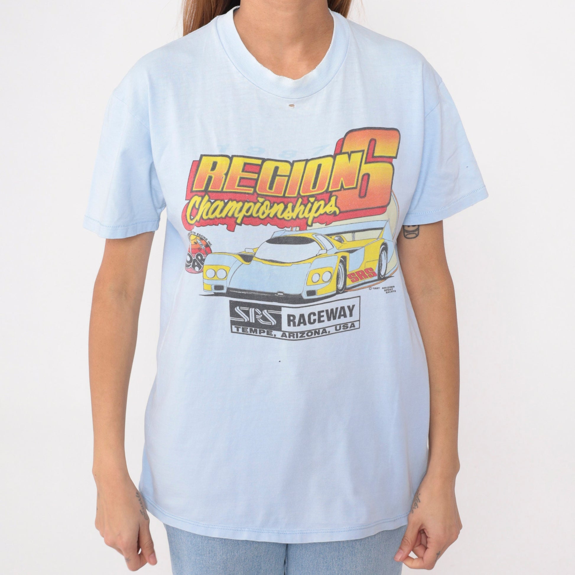 1987 RC Car Racing Championships T-Shirt Baby Blue Graphic Tee Medium