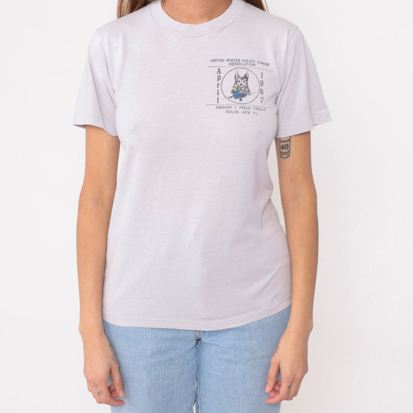 1987 Police Canine Association Graphic T-Shirt Grey Single Stitch Small