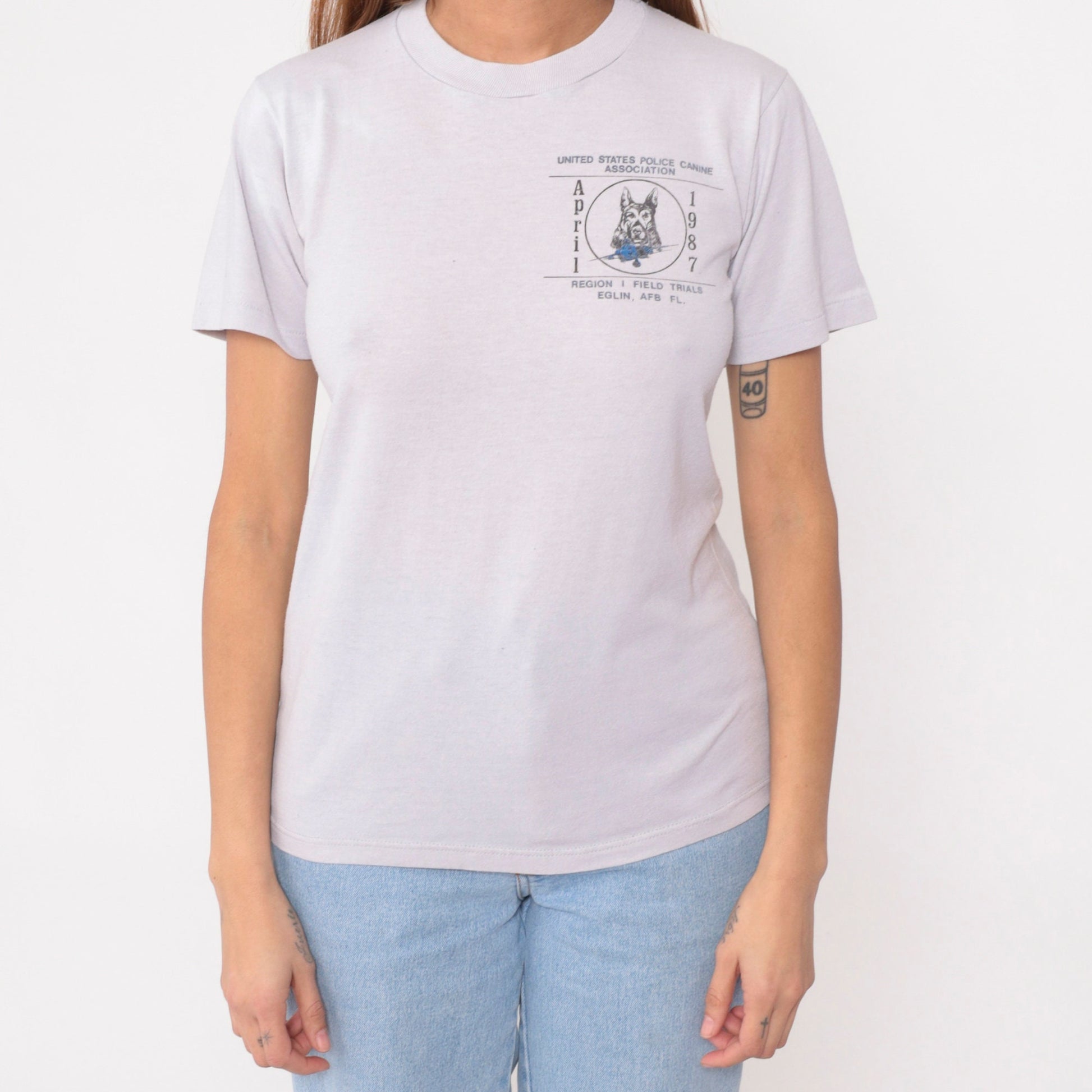 1987 Police Canine Association Graphic T-Shirt Grey Single Stitch Small