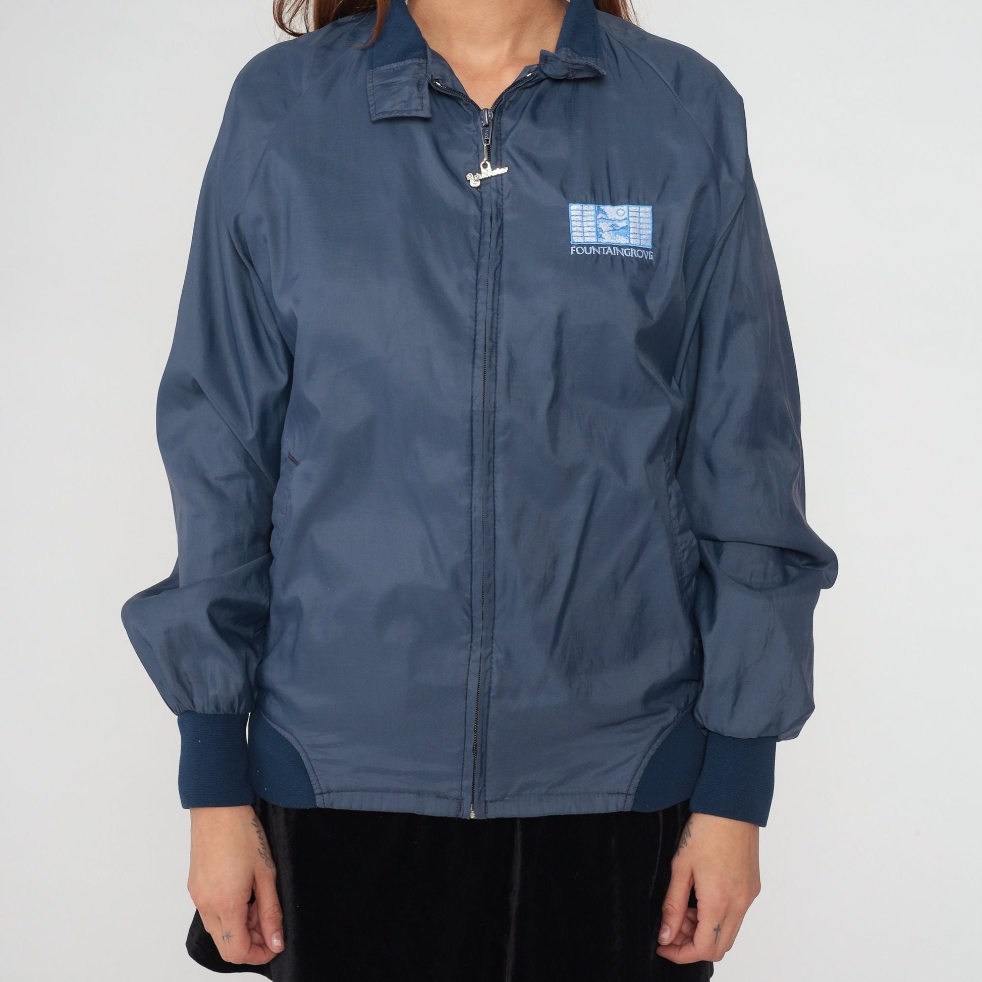 90s Fountaingrove Navy Windbreaker Jacket Duckster Zip Small