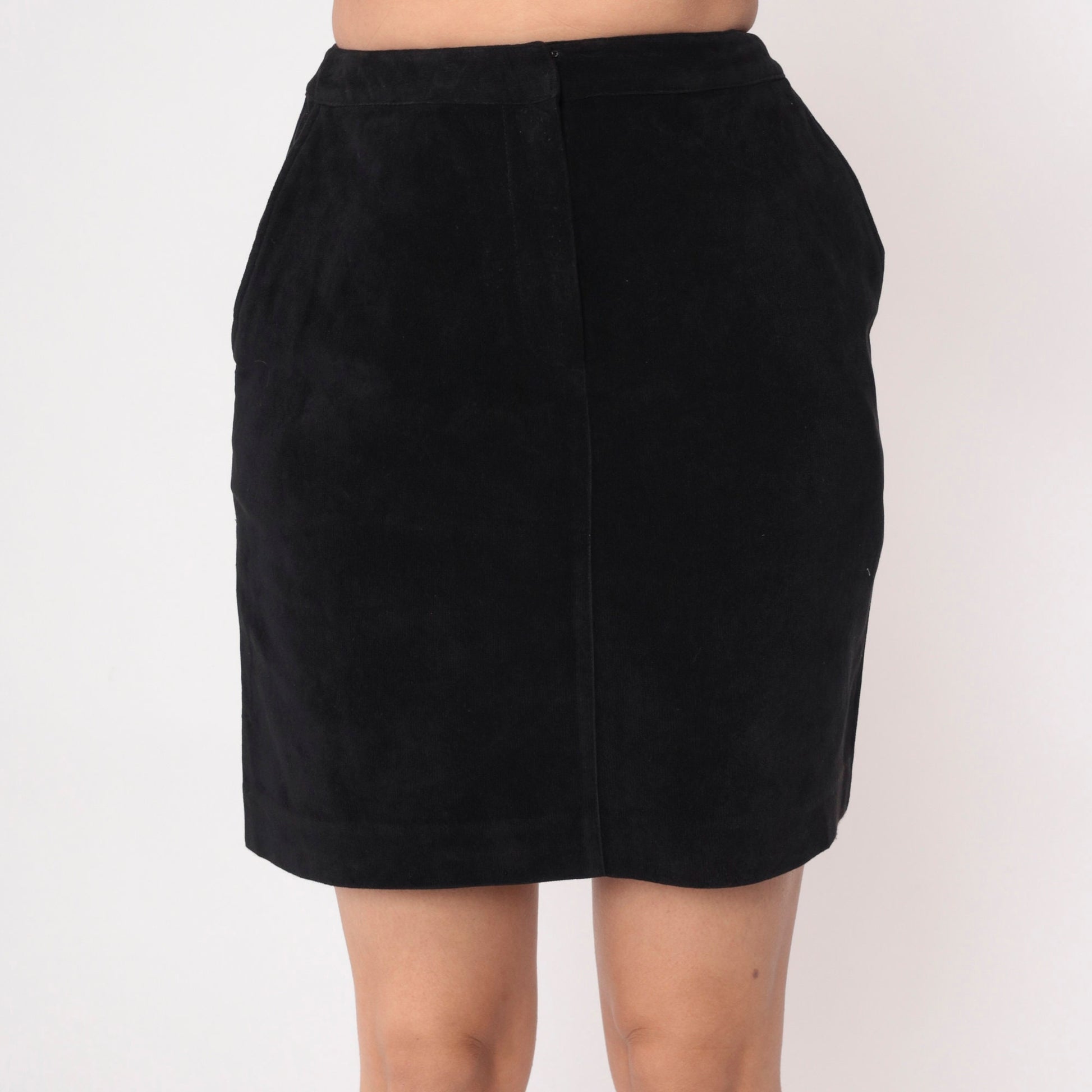 90s Black Mini Skirt High Waisted Pencil Zip Front Small