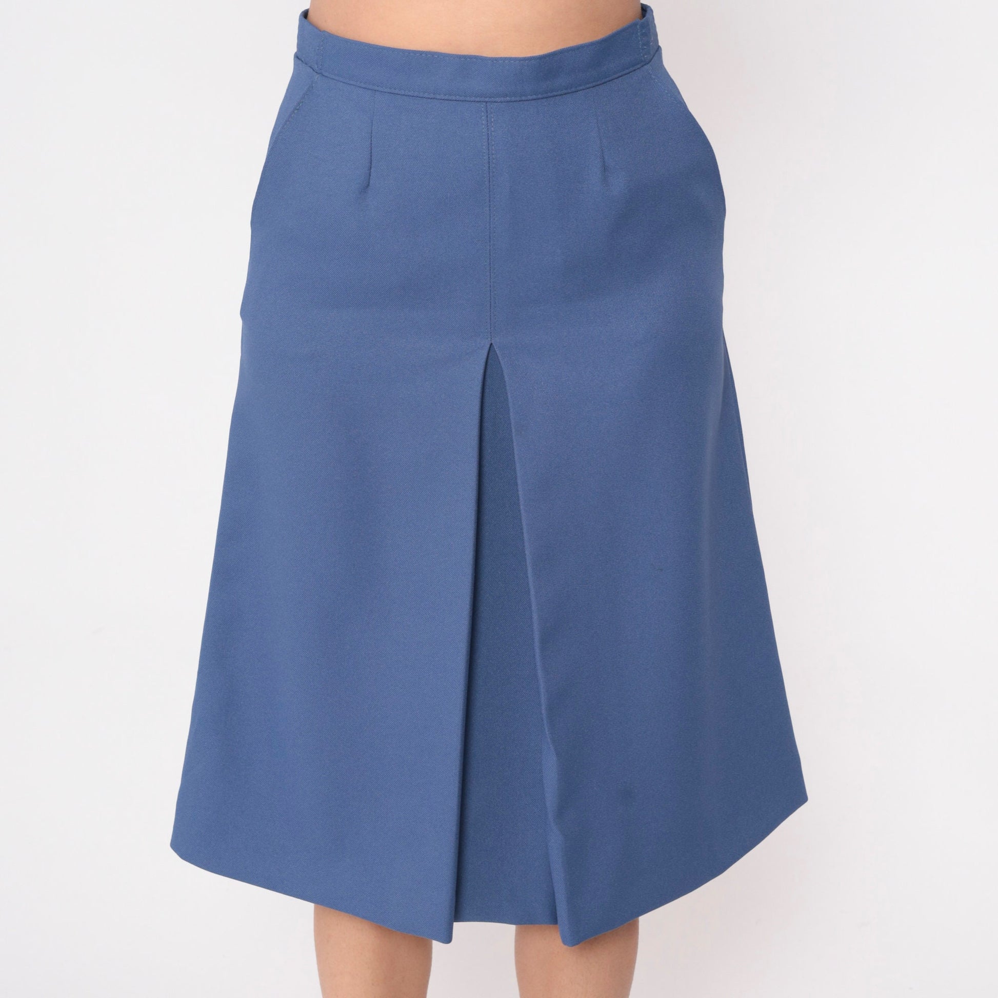 70s Dark Periwinkle Midi Skirt High Waisted Pleated A-Line Small