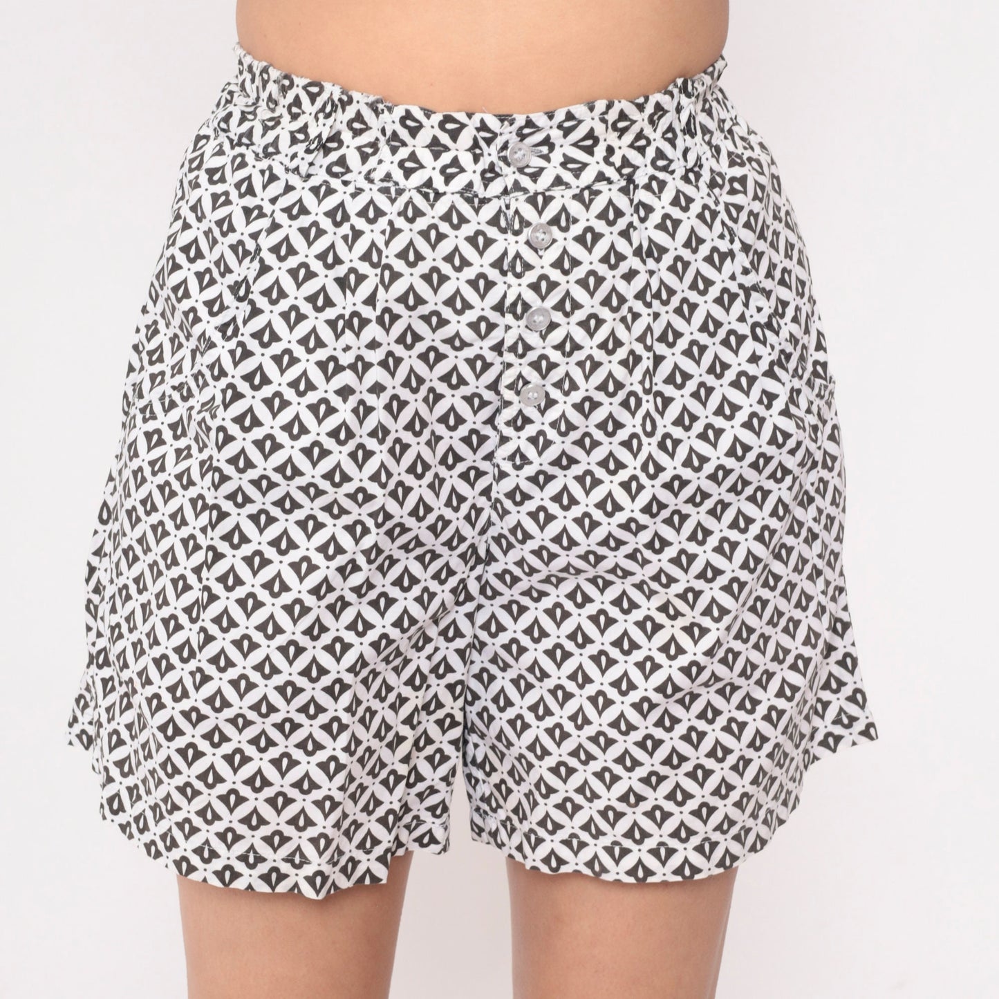 90s Liz Sport Geometric Shorts Black White High-Waist Small