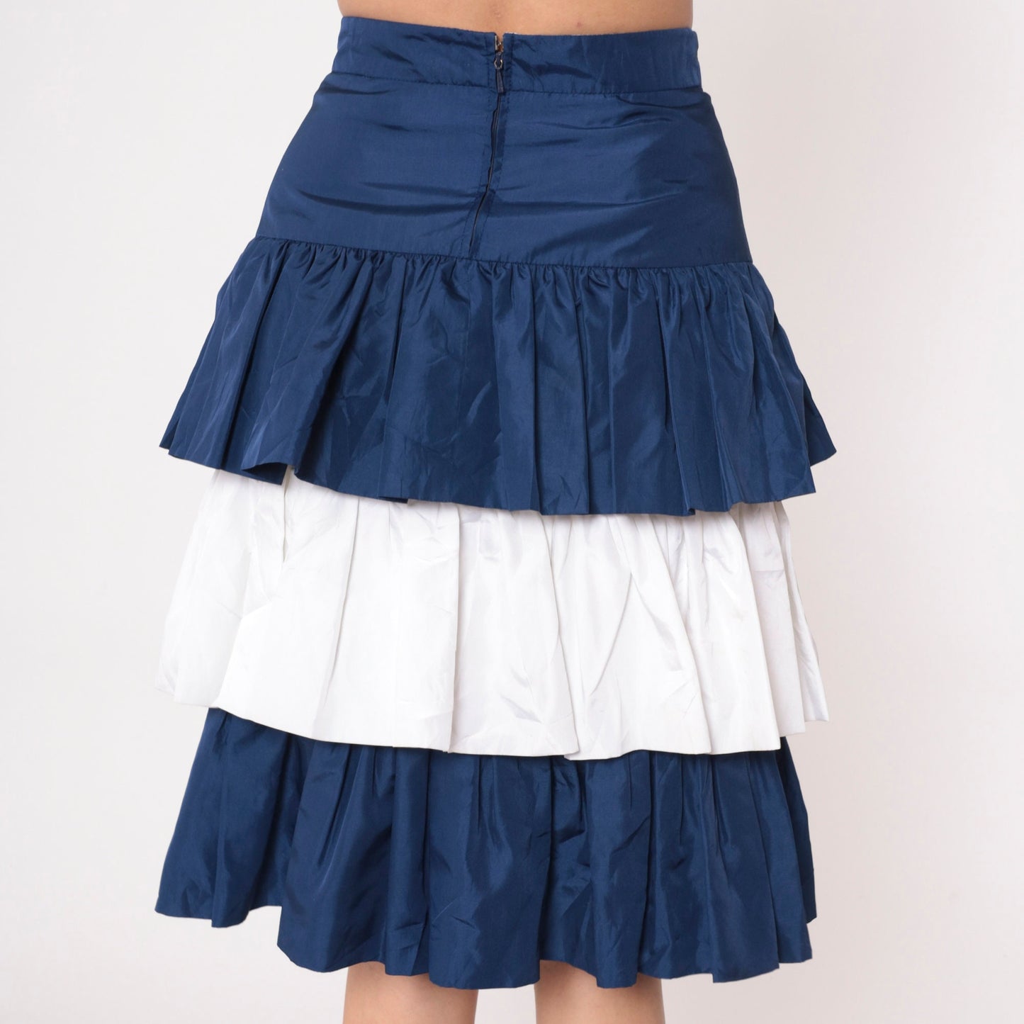 90s Tiered Midi Skirt Dark Blue White Color Block High Waist Small
