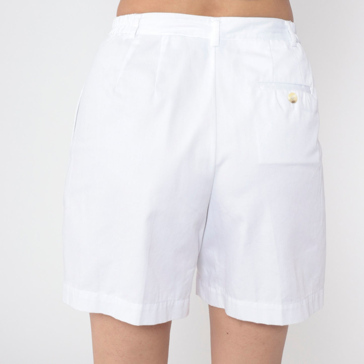 90s White Pleated High-Waist Shorts Cotton Blend Preppy Medium 8