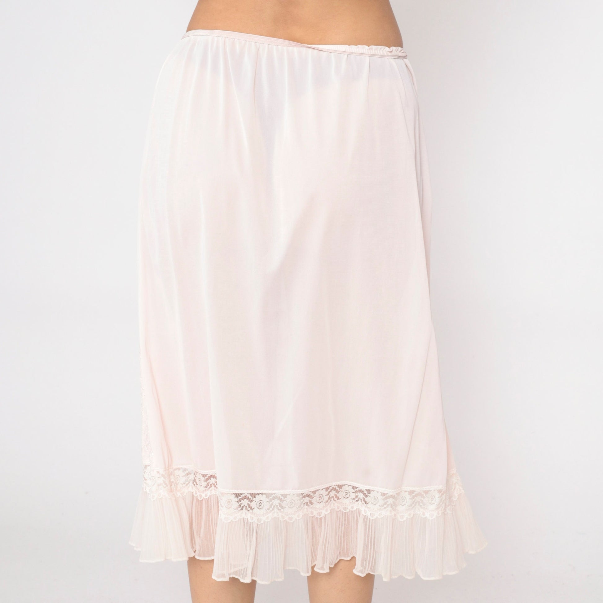 70s Lane Bryant Baby Pink Nylon Slip Skirt Lace Floral Applique Medium Large