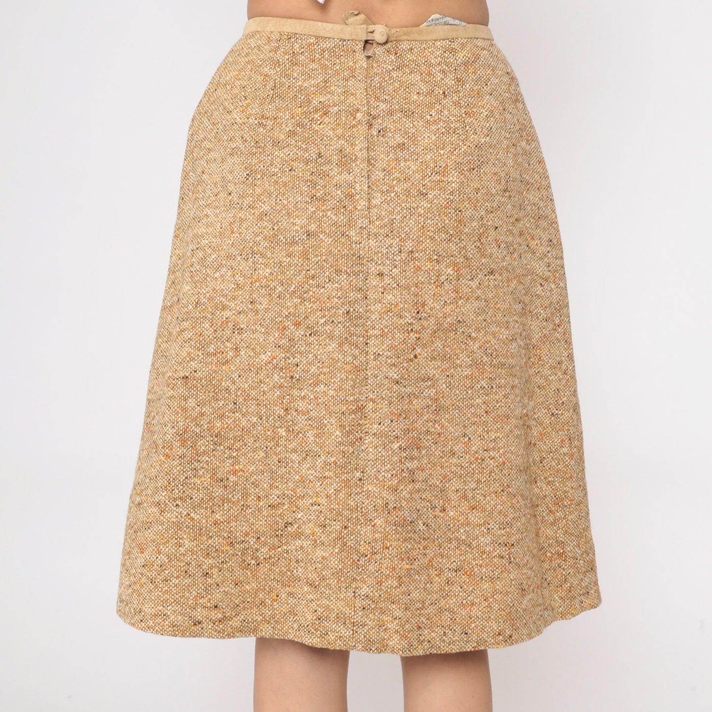60s Tan Flecked Pencil Skirt High Waisted Tweed-Look Midi Small