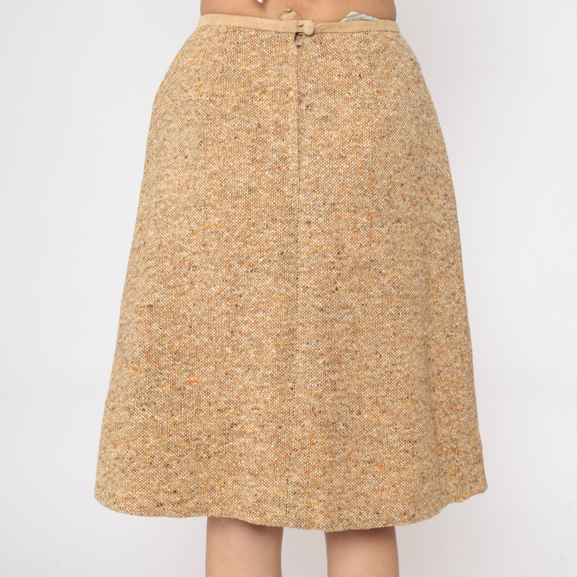 60s Tan Flecked Pencil Skirt High Waisted Tweed-Look Midi Small