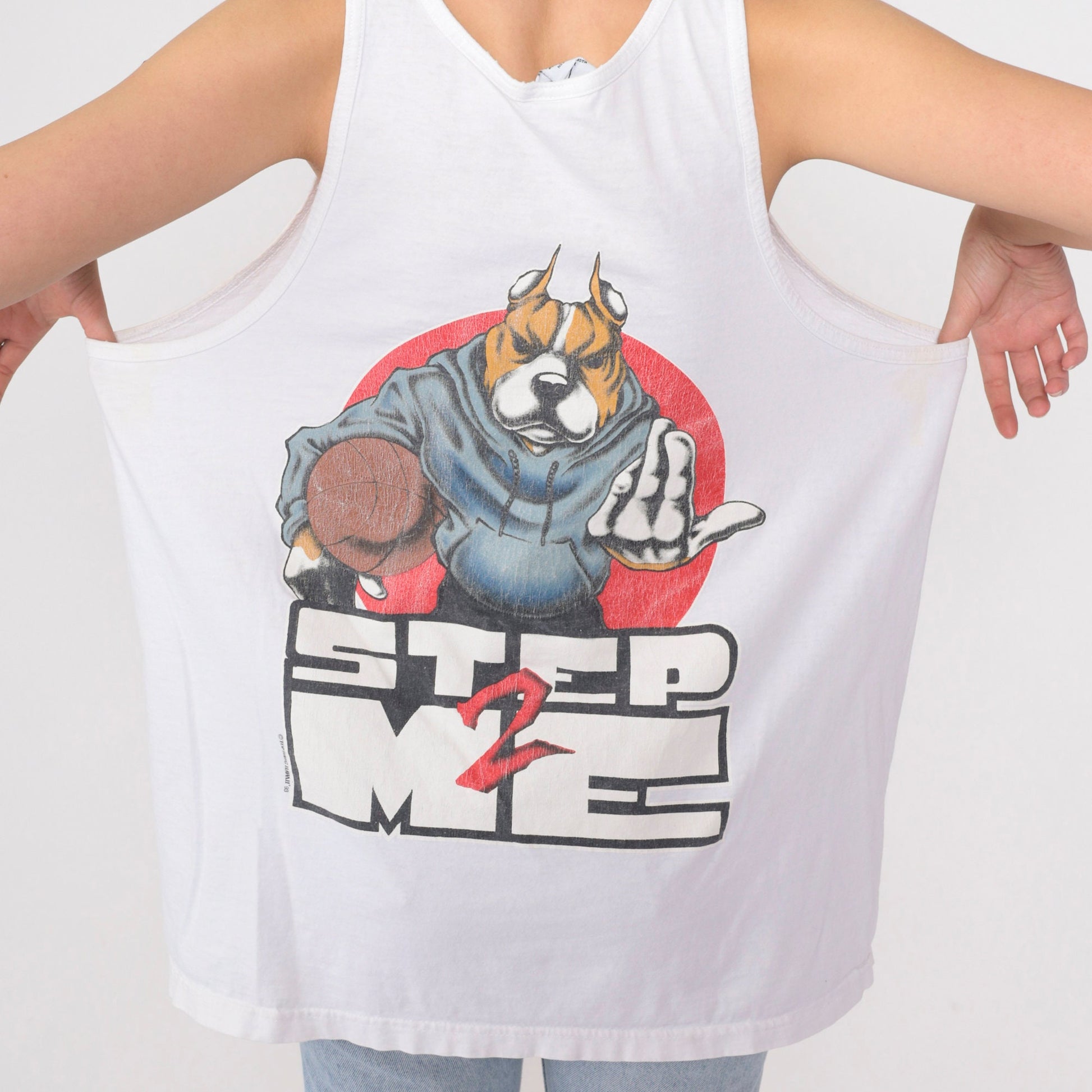 90s Top Dawg Basketball Tank Top American Staffordshire Terrier White Graphic Extra Large