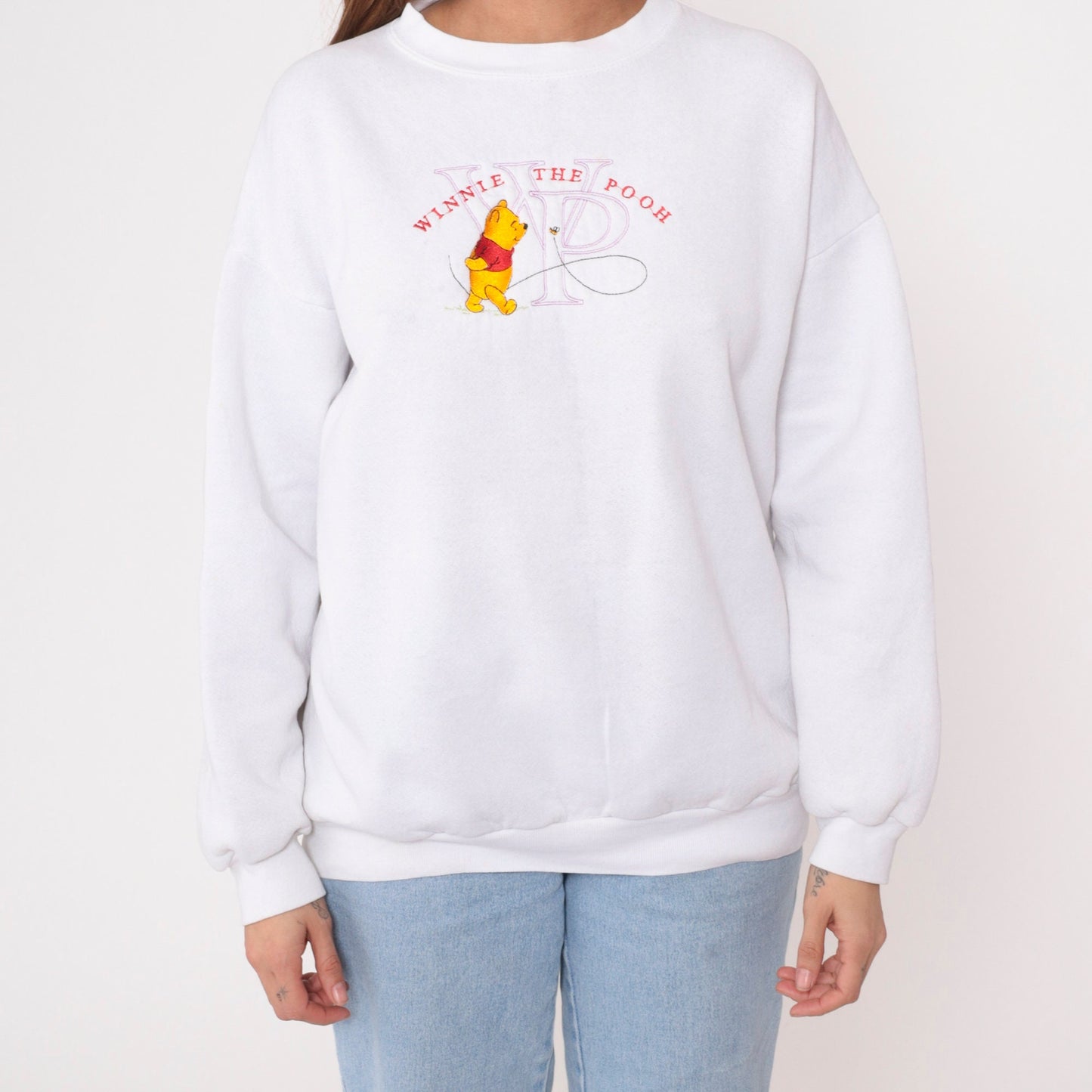 90s Winnie The Pooh Disney Embroidered Sweatshirt White Crewneck Large L