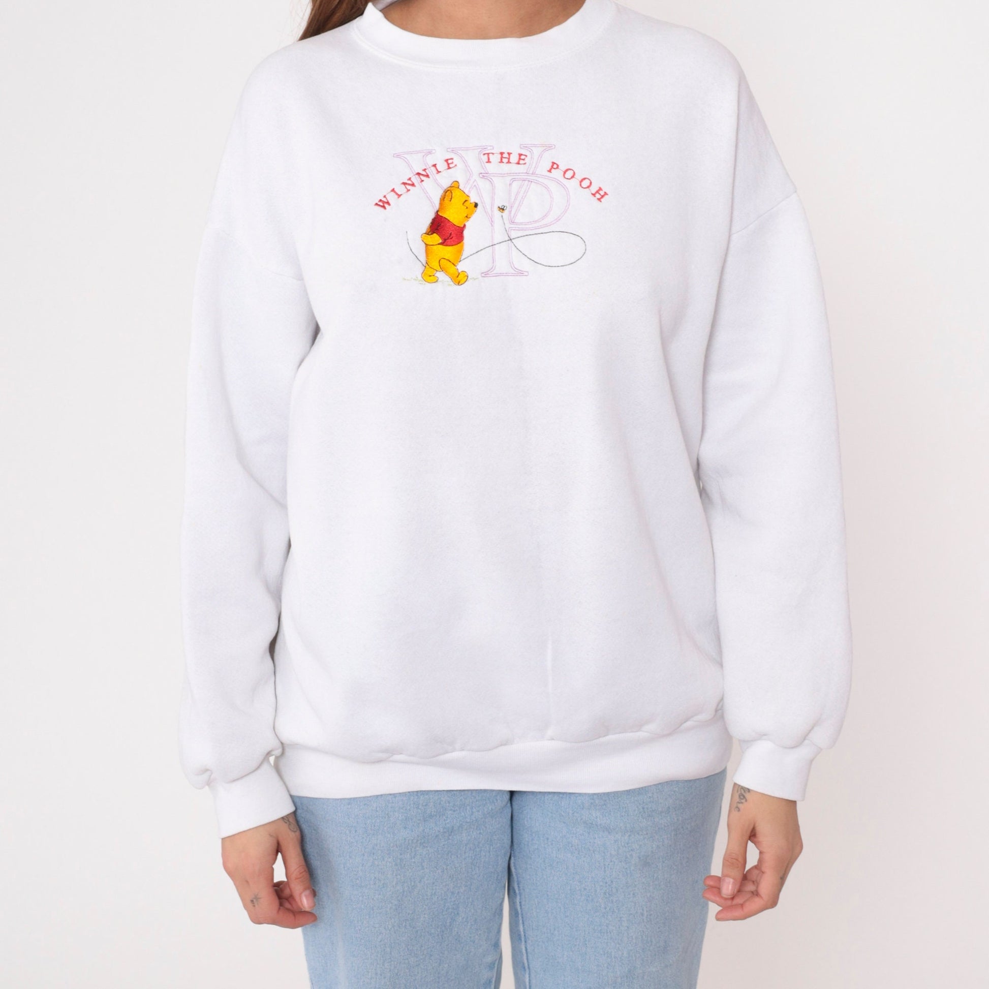 90s Winnie The Pooh Disney Embroidered Sweatshirt White Crewneck Large L