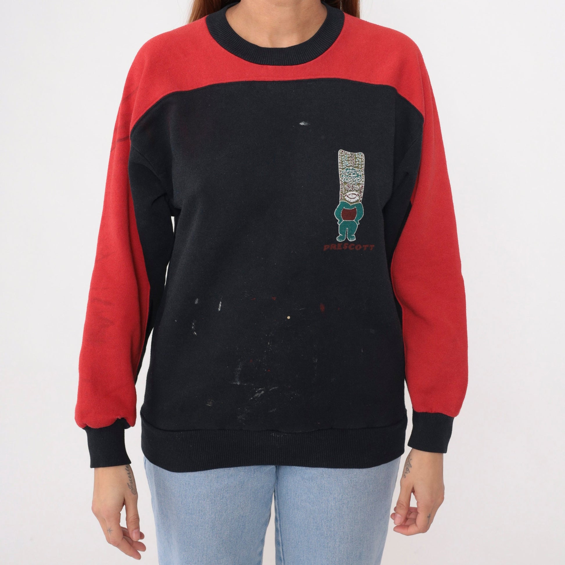 90s Hawaiian Gods Prescott Sweatshirt Black Red Paint Splatter Graphic Medium