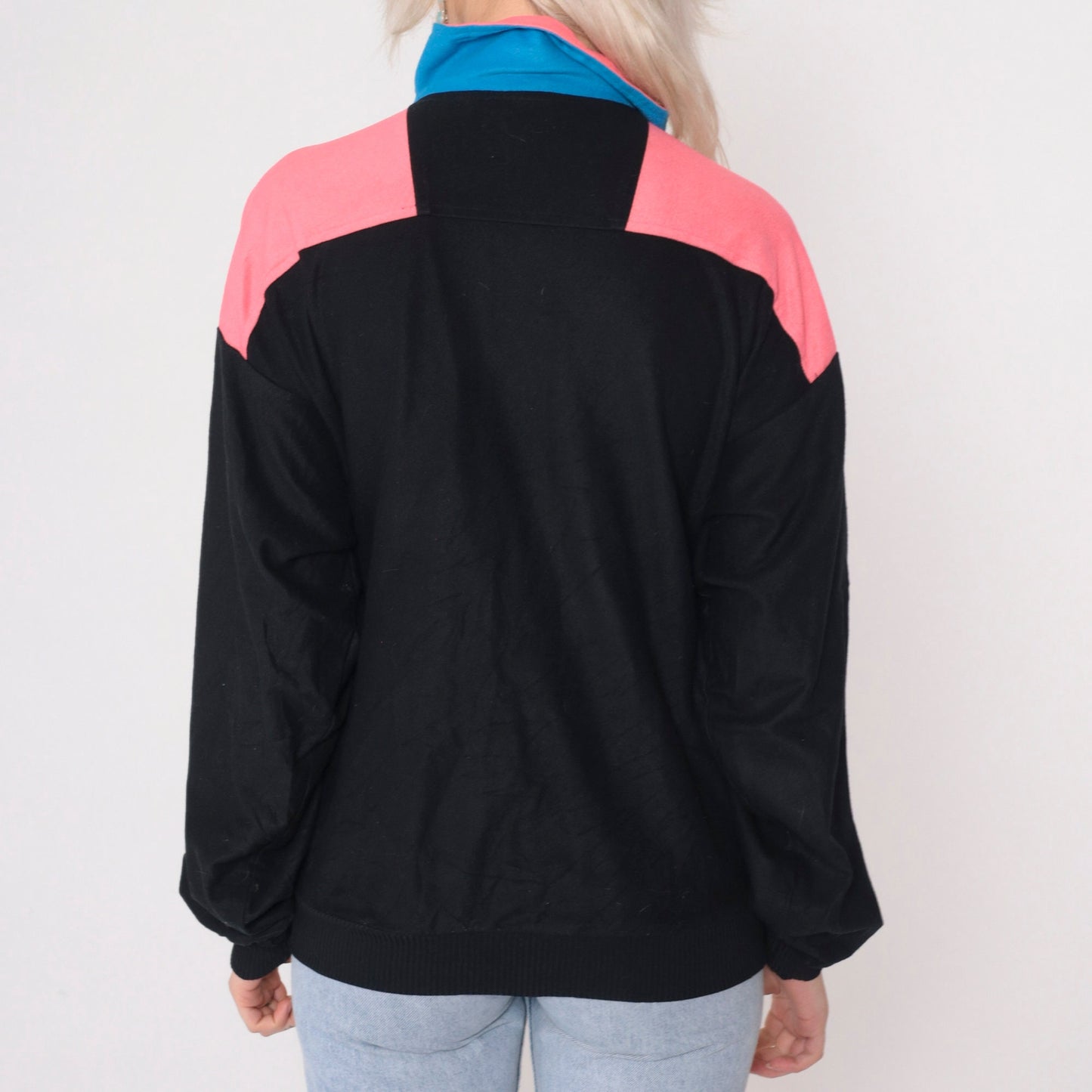 90s Columbia Black Windbreaker Jacket Hot Pink Blue Color Block Small