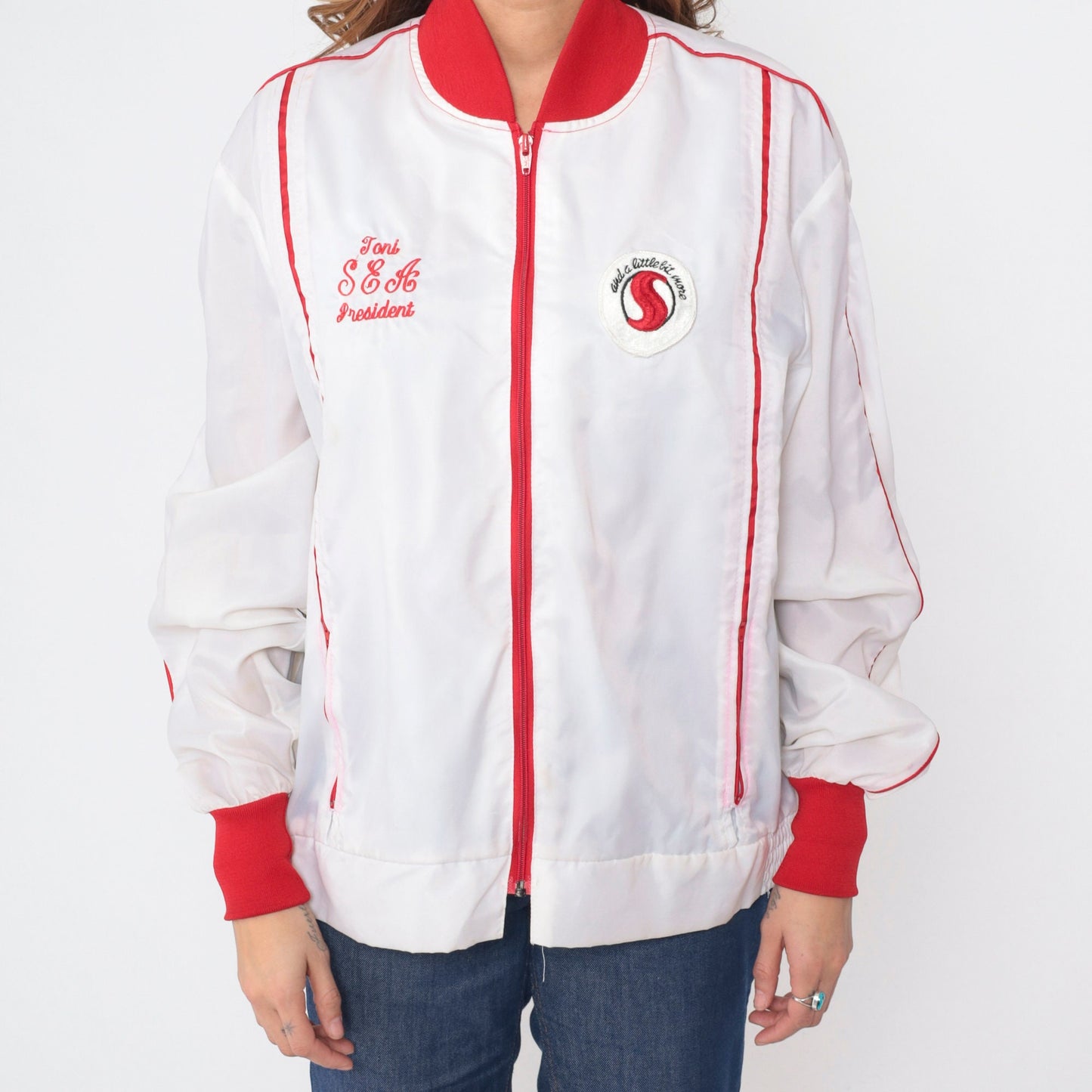 80s SEA President Toni Windbreaker Jacket White Red Striped Extra Large XXL
