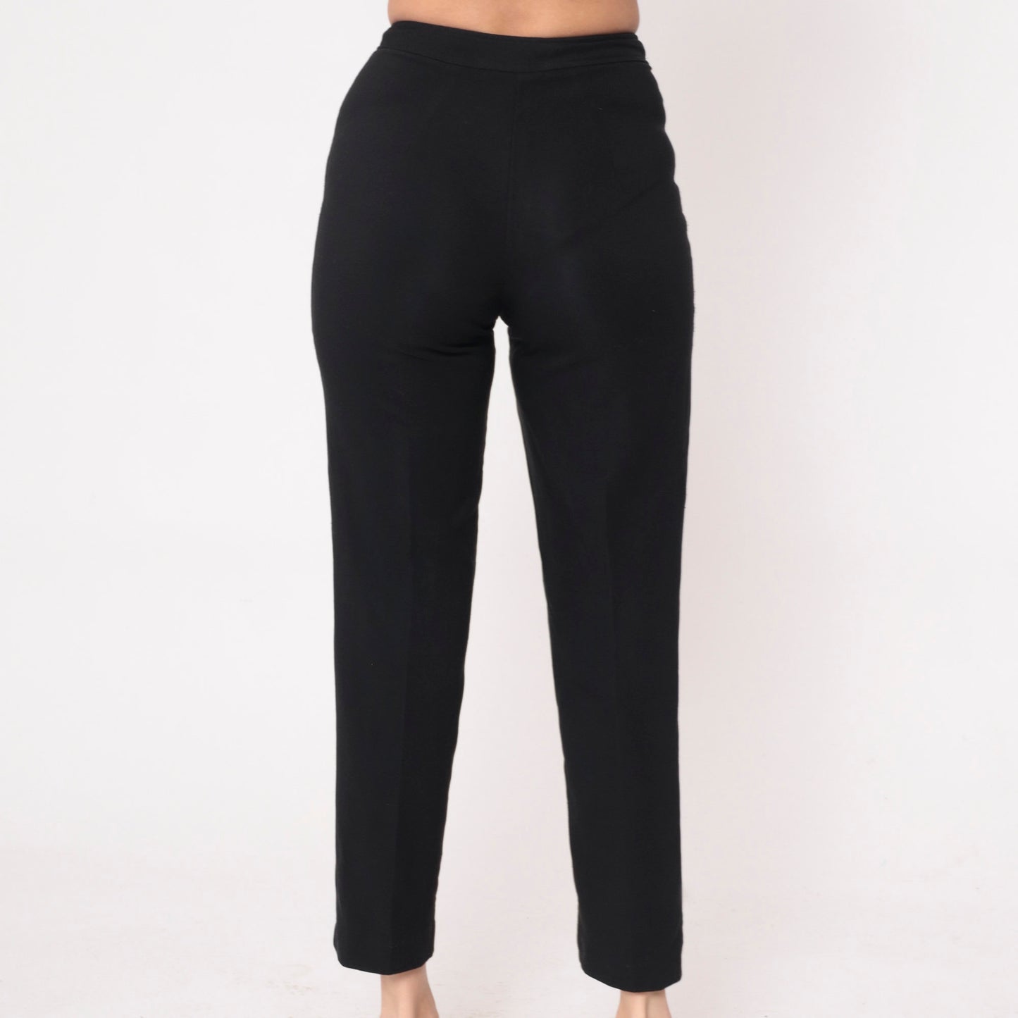90s Black High-Waisted Tapered Trousers Crease Front Small 4