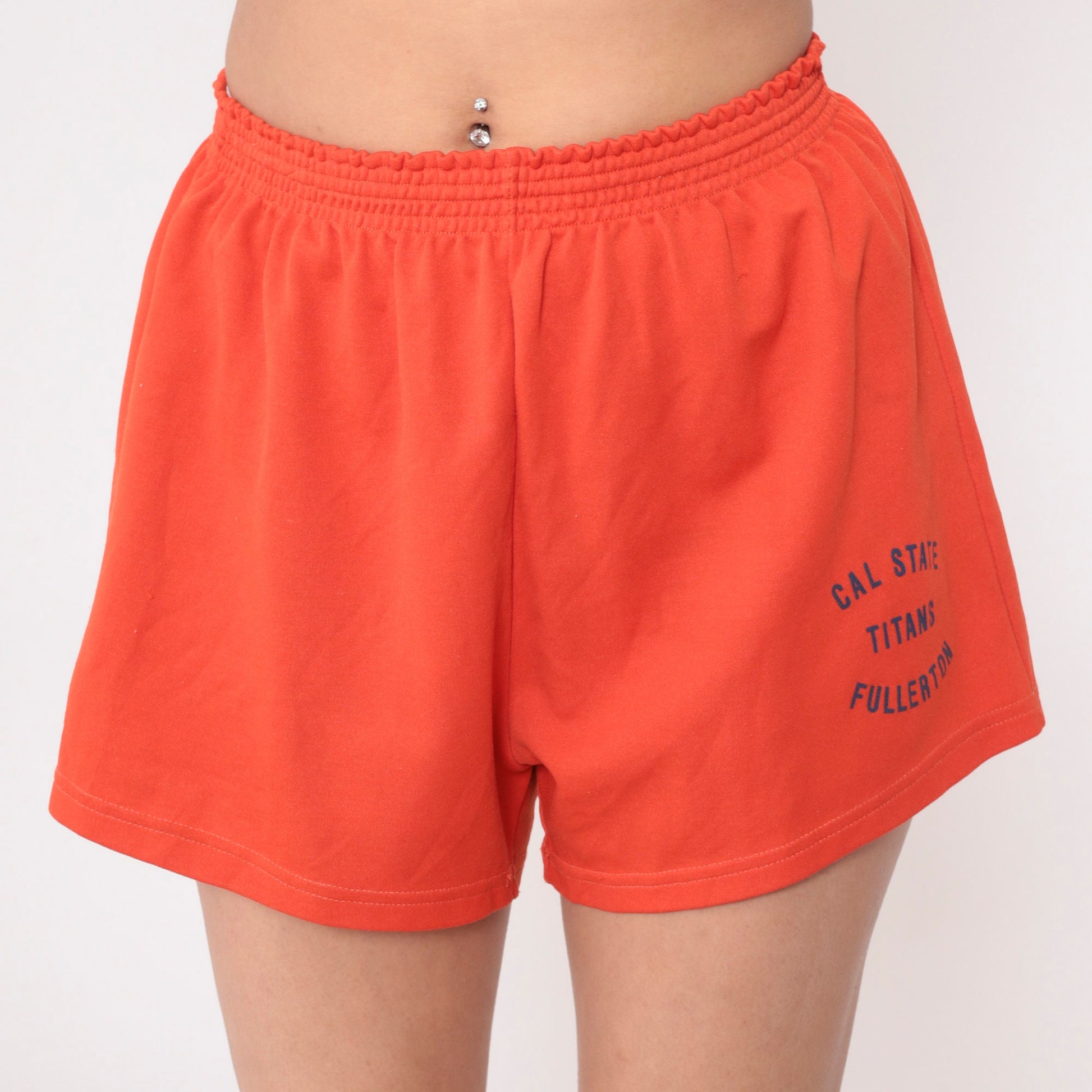 Cal State Fullerton Titans Orange Gym Shorts 80s Elastic Waist Small Medium