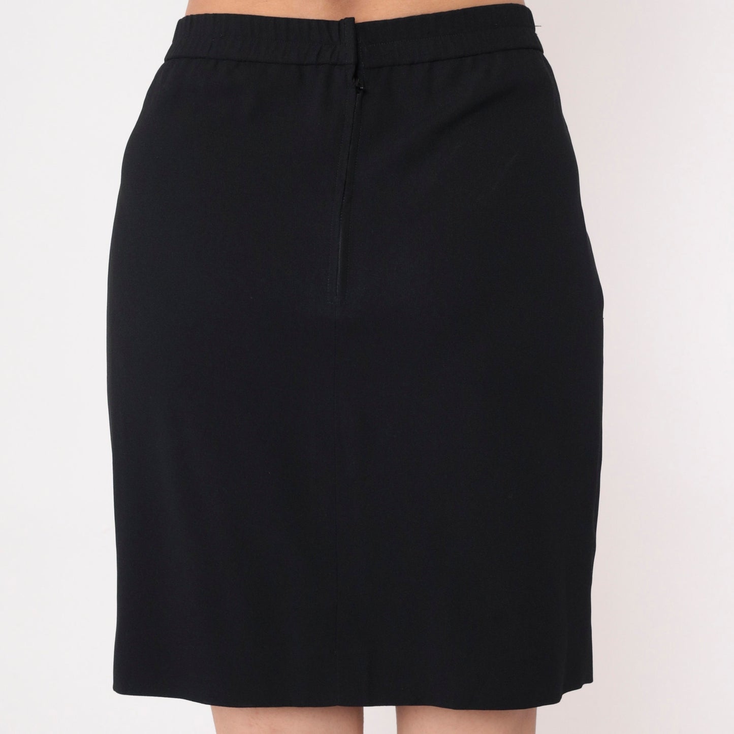 90s Black Mini Pencil Skirt High Waist Straight Cut Medium 8