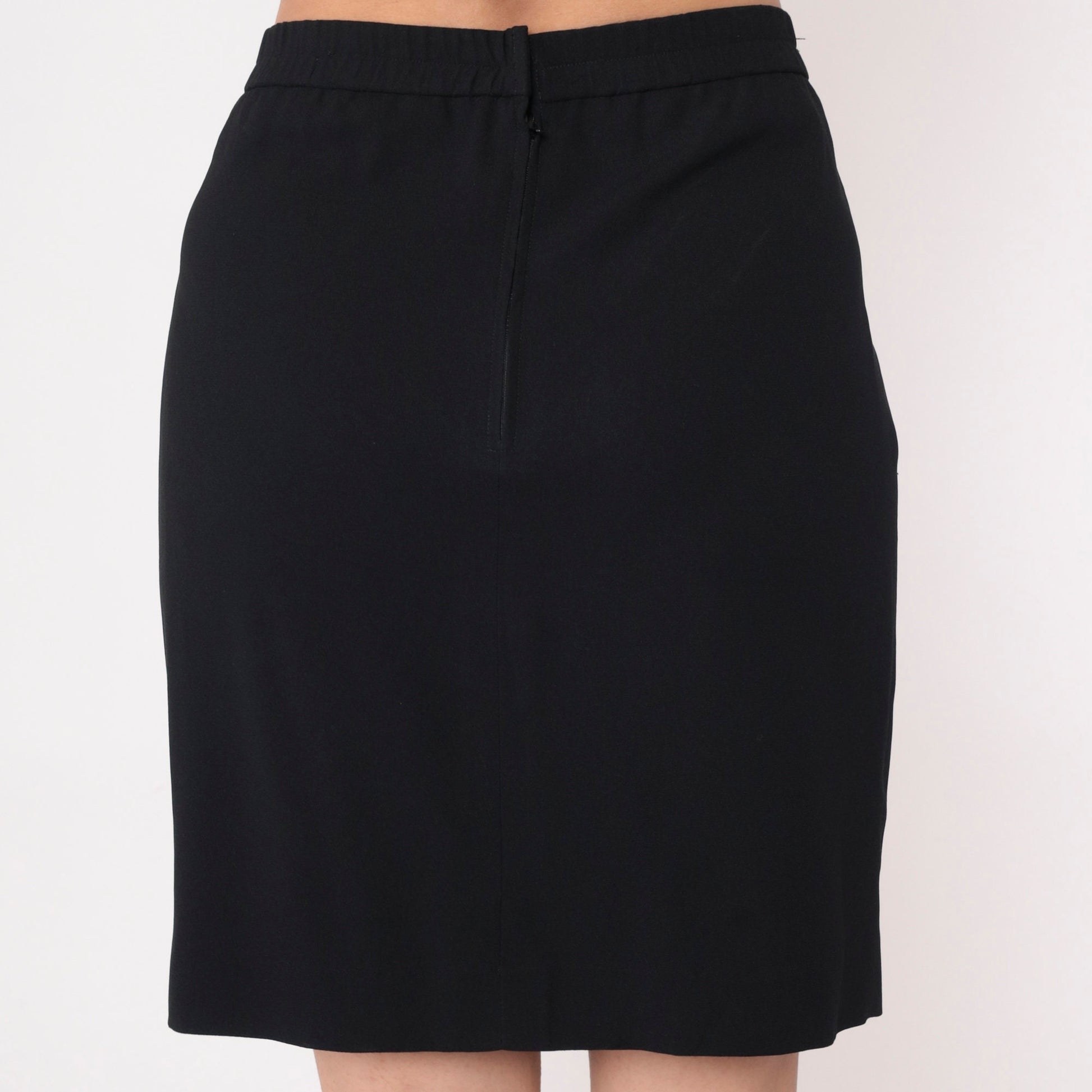 90s Black Mini Pencil Skirt High Waist Straight Cut Medium 8