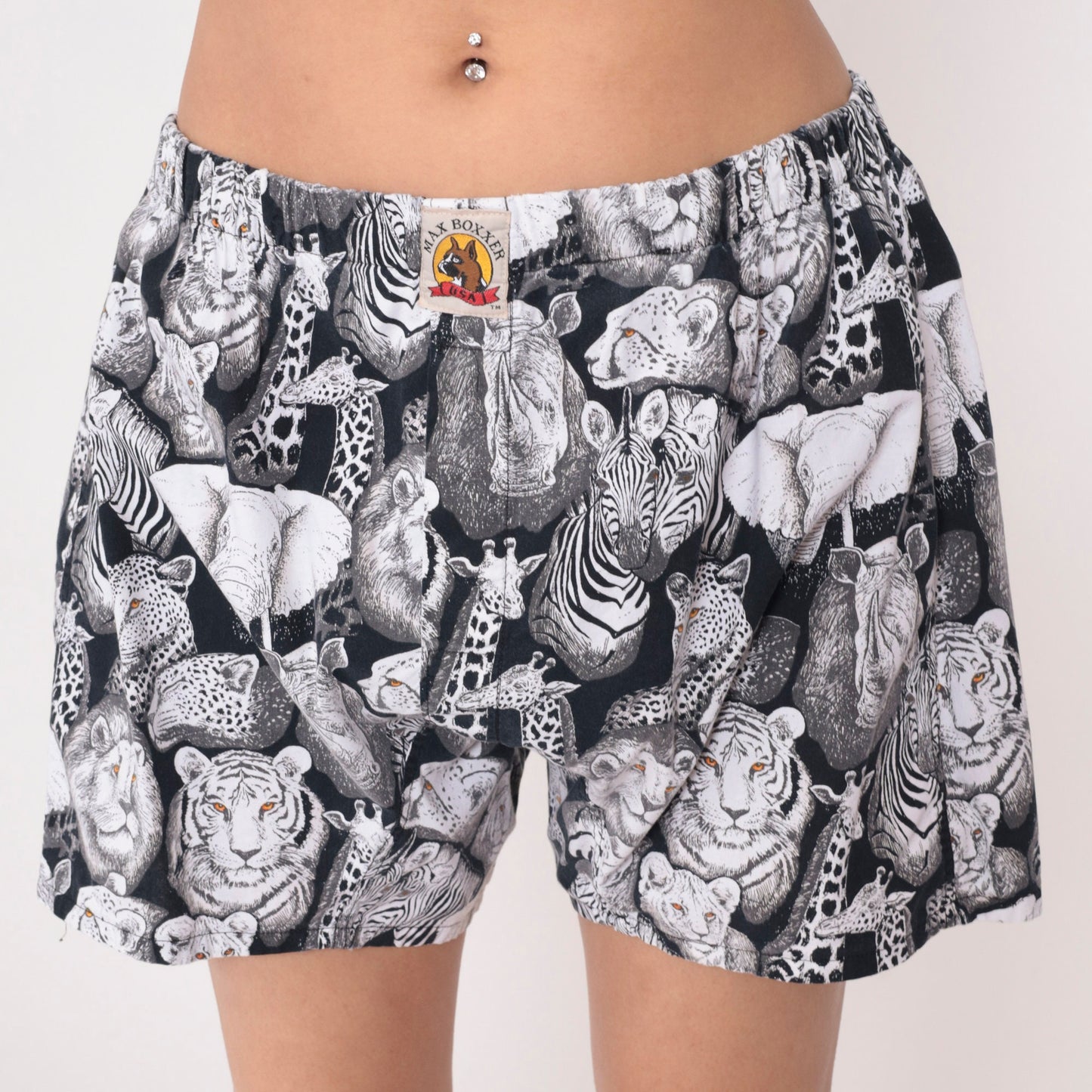 90s Max Boxxer Safari Animal Print Boxer Shorts Black Medium M