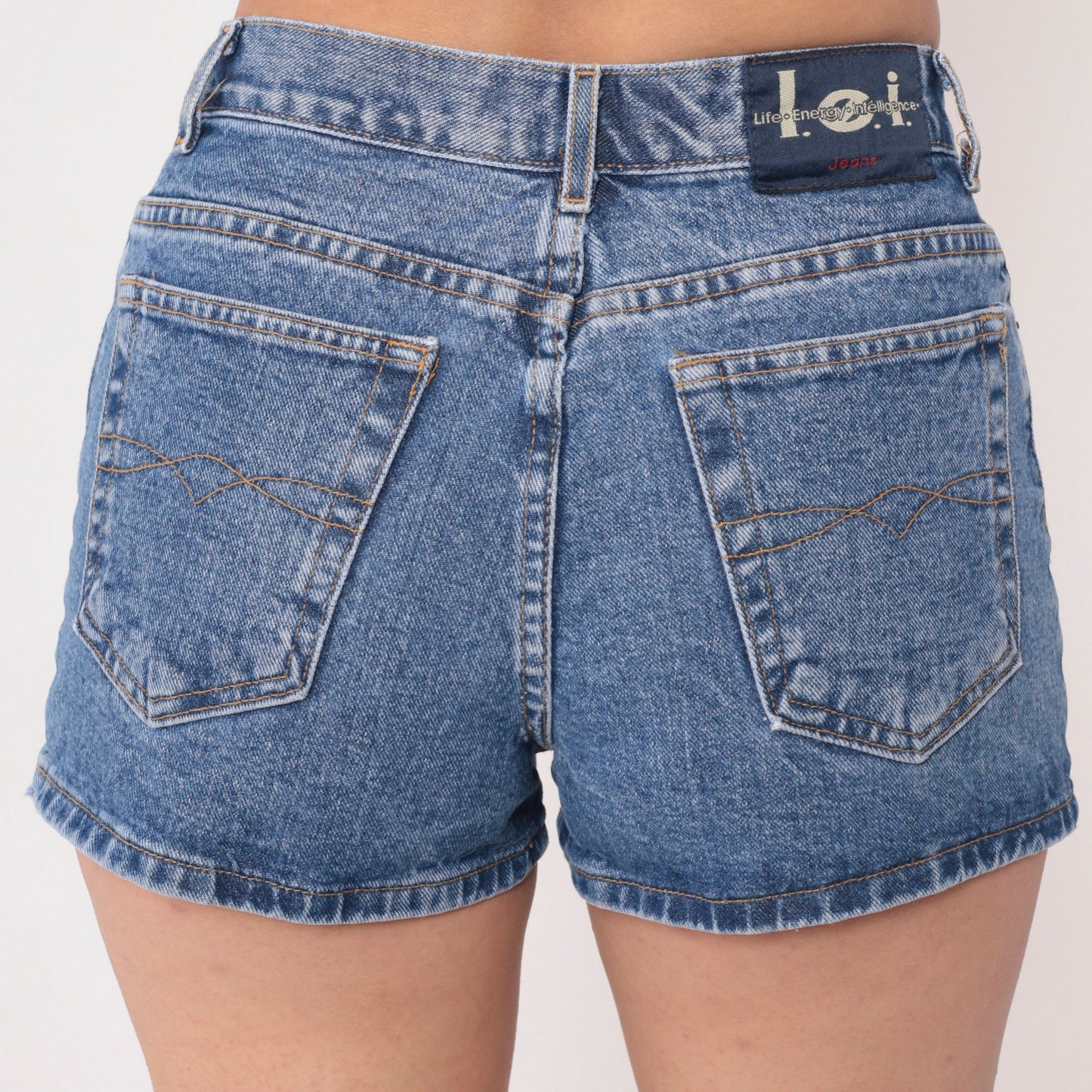 00s LEI Floral Embroidered Denim Shorts Blue Mid Rise Small S