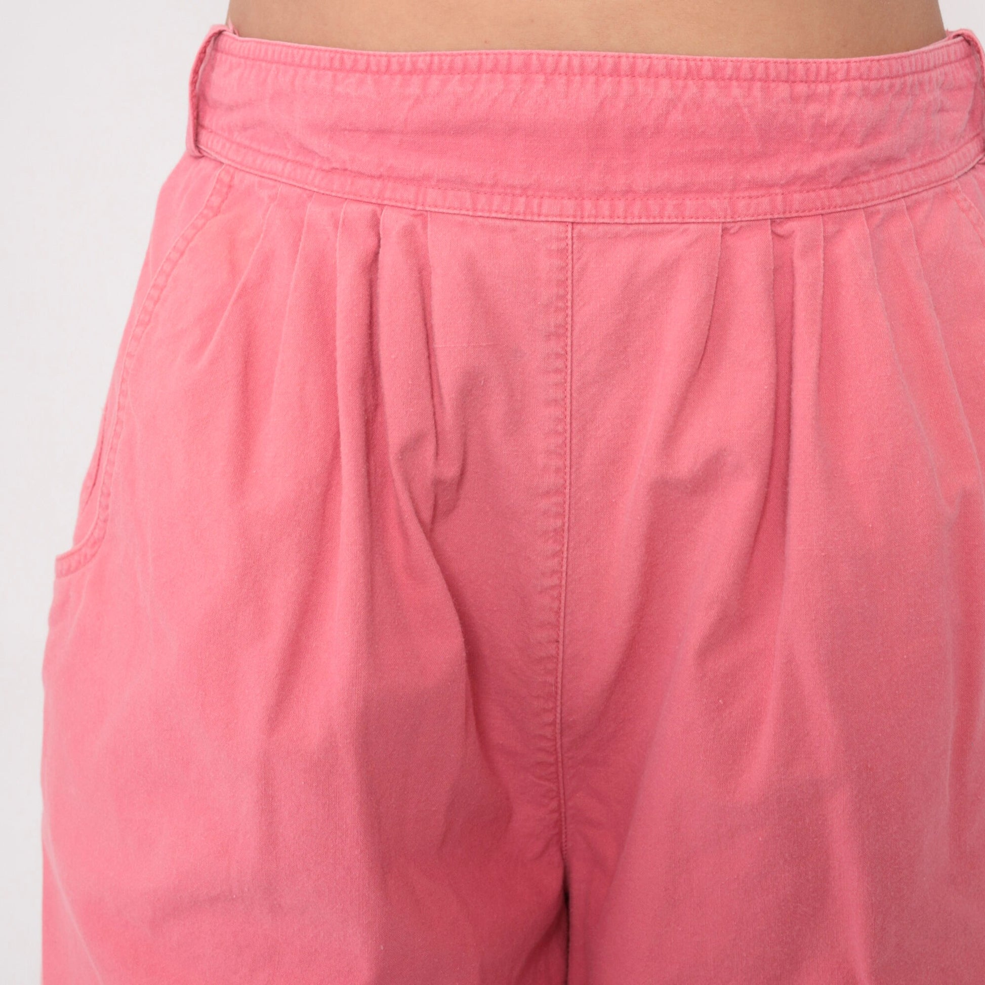 90s Pink Cotton Pleated Shorts High Waist Adjustable Medium