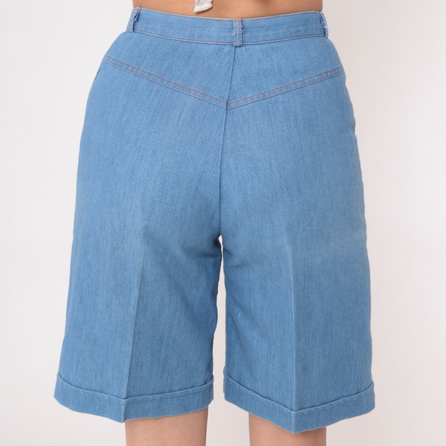 80s Tanjay Blue Denim Bermuda Shorts High Waist Cuffed Small