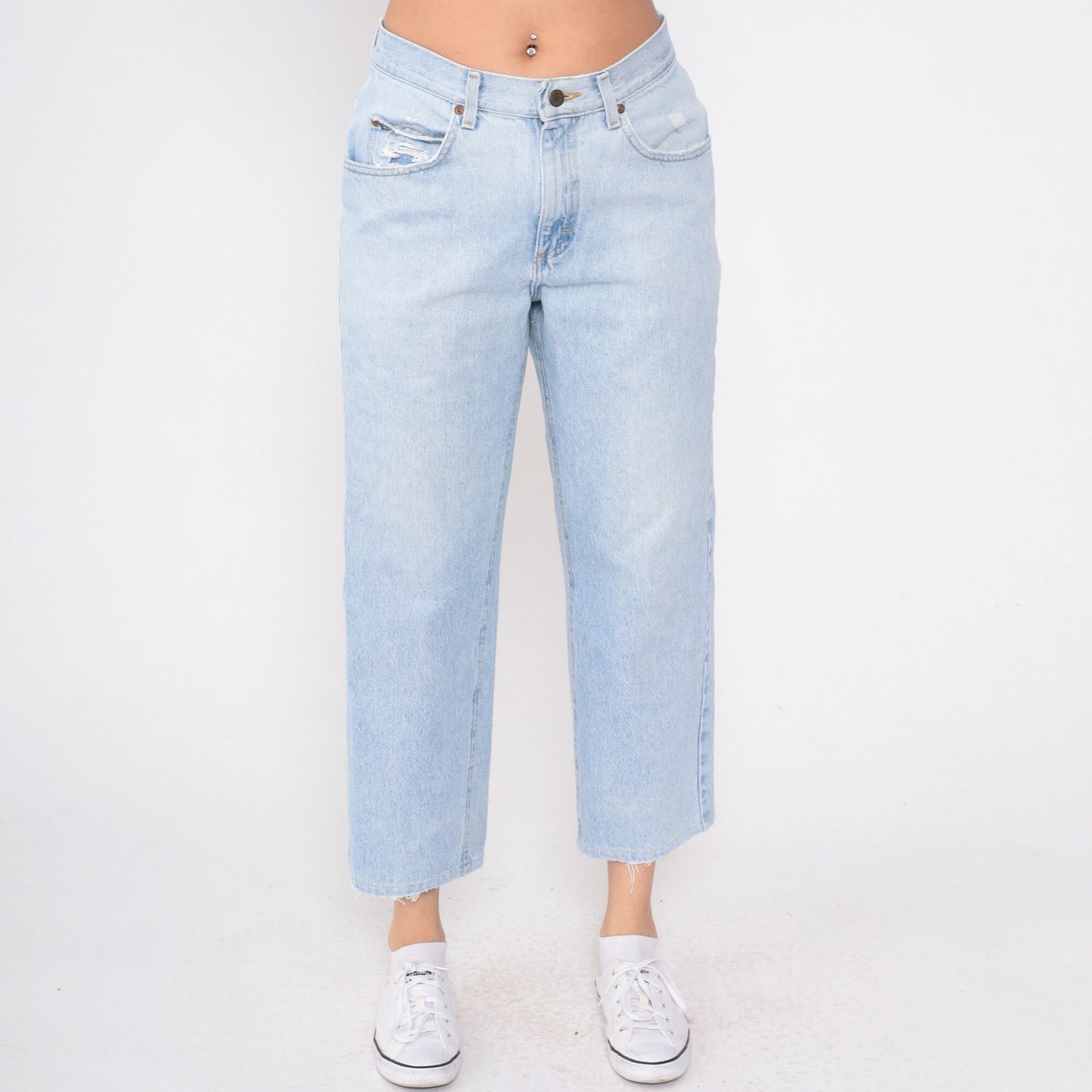90s Lee High Waisted Mom Jeans Light Wash Cropped Straight Leg Medium