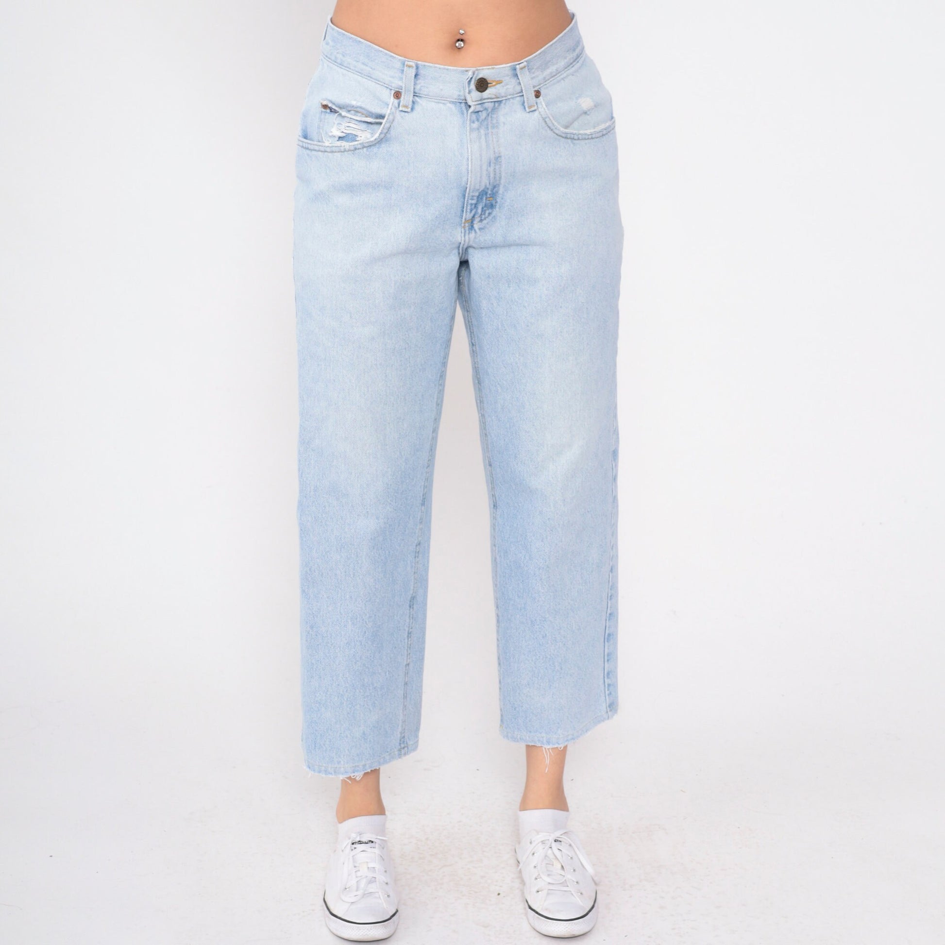 90s Lee High Waisted Mom Jeans Light Wash Cropped Straight Leg Medium