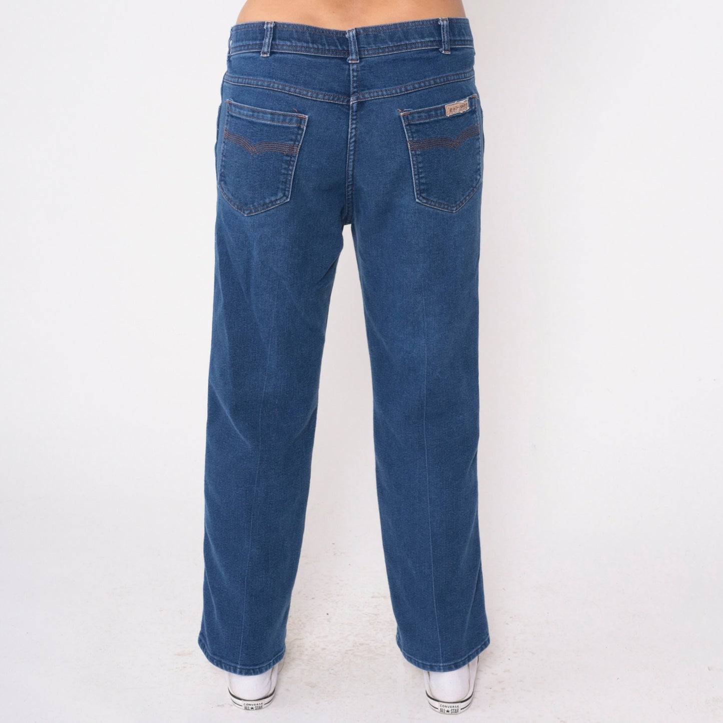 80s High Waisted Straight Leg Jeans Dark Blue Denim Men's 36 x 30