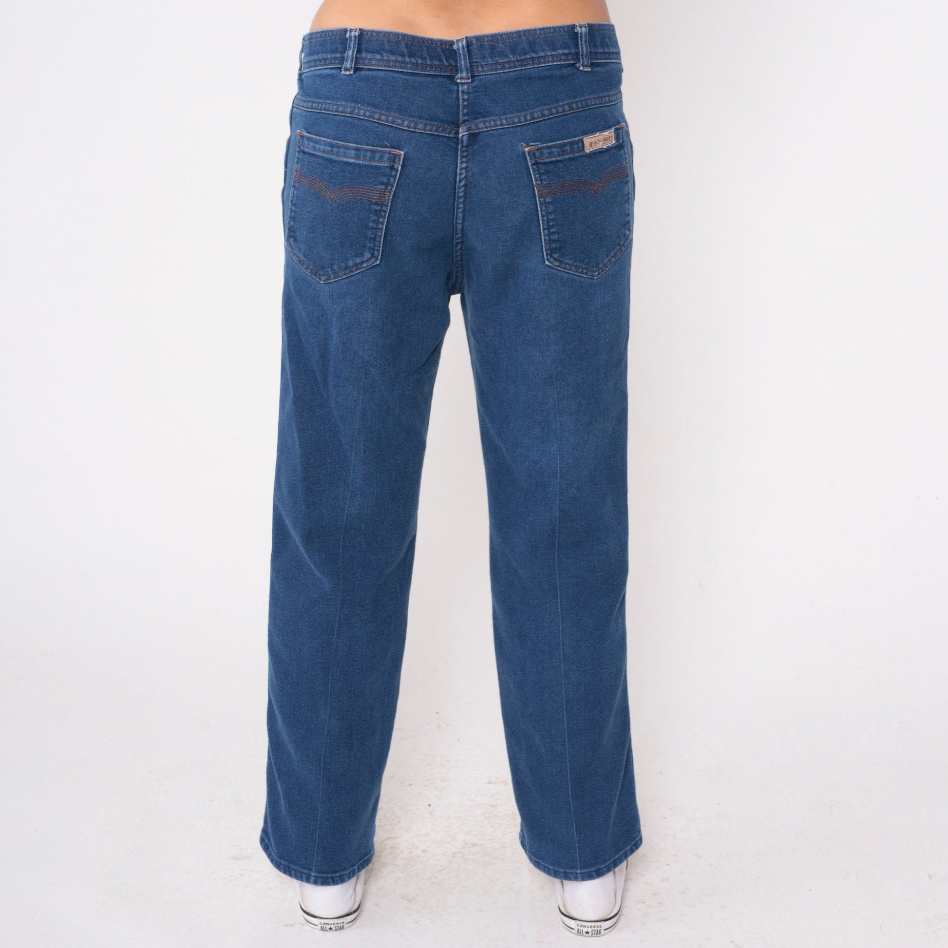 80s High Waisted Straight Leg Jeans Dark Blue Denim Men's 36 x 30