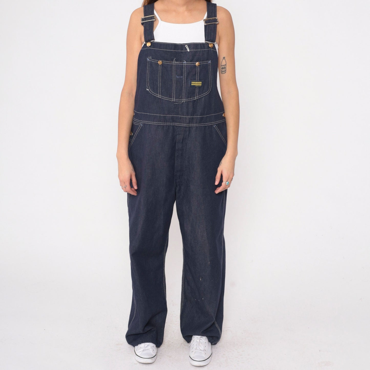 70s Toughskins Dark Blue Denim Bib Overalls Straight Leg Men's 40x30