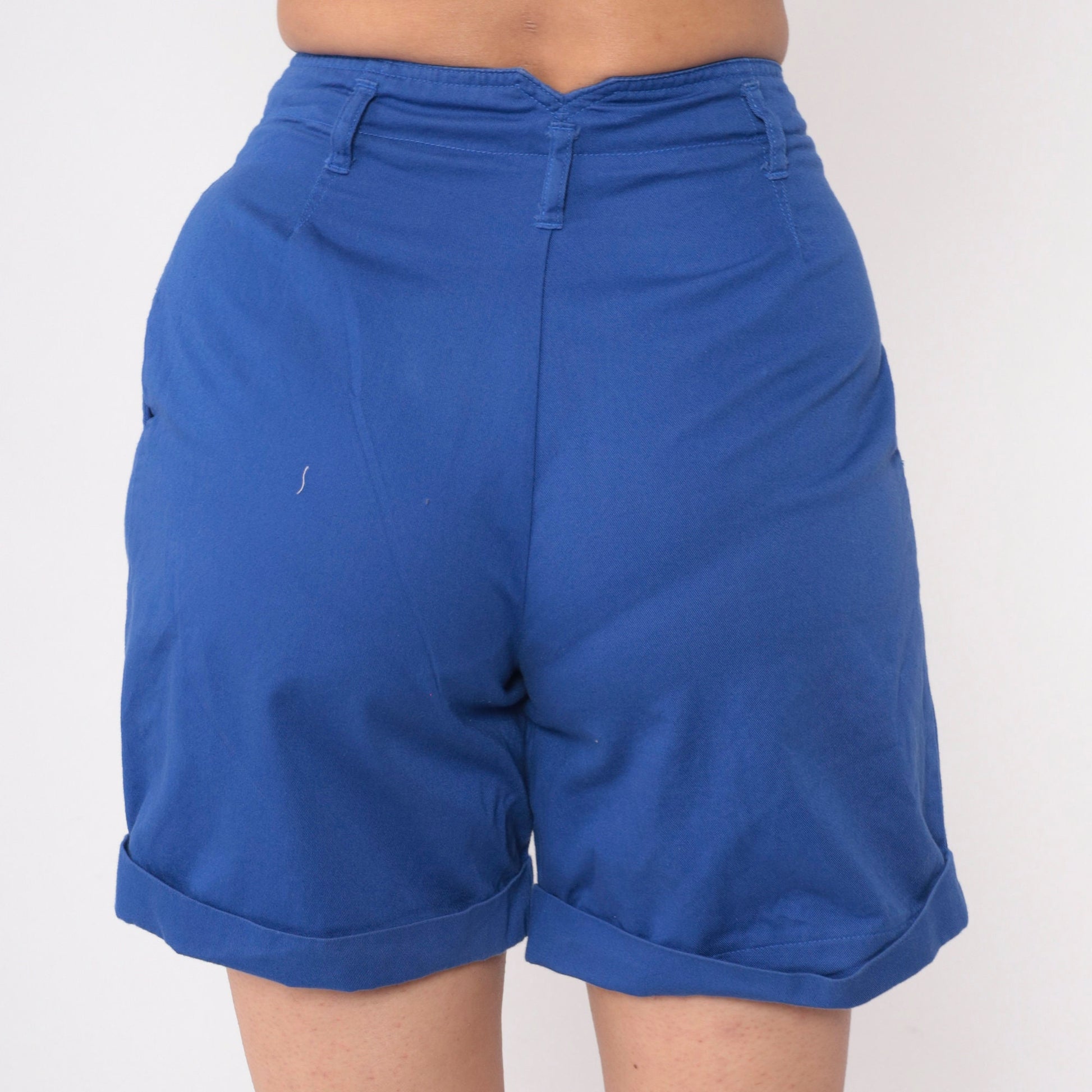 90s High Waisted Pleated Shorts Royal Blue Cotton Small