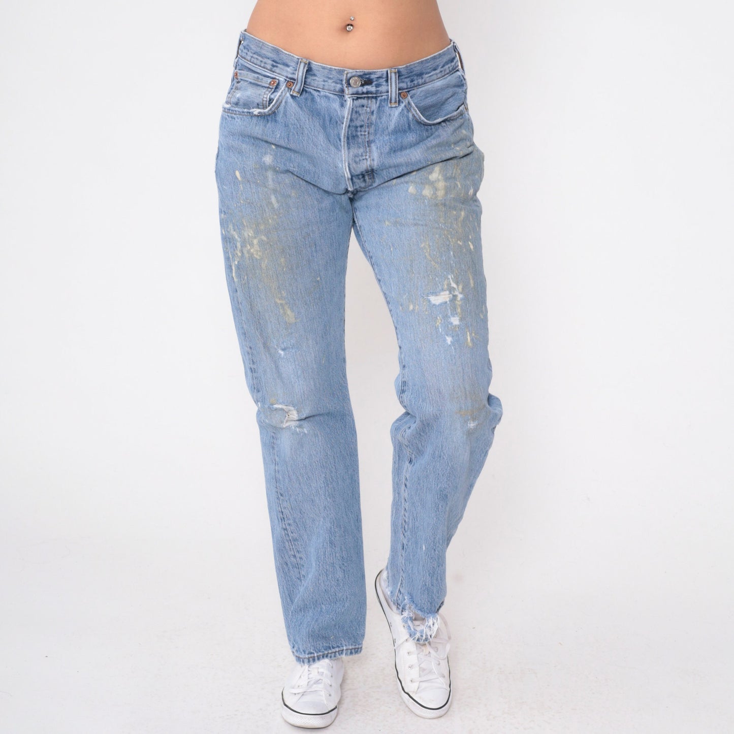 Levis 501 Distressed Paint Splatter Jeans 34x32 Straight Leg Button Fly 90s