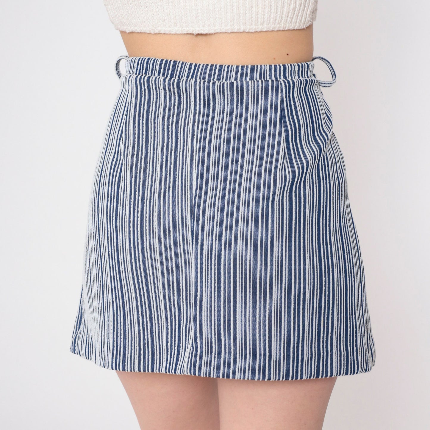 70s Blue White Striped Scooter Skort Mini High Waisted A-Line Medium M